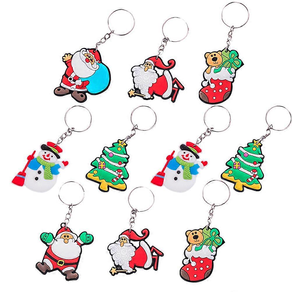 a polished and professional product description based on your input:
**10pcs Christmas Key Chain Rings Festive Santa Claus & Snowman Keychains