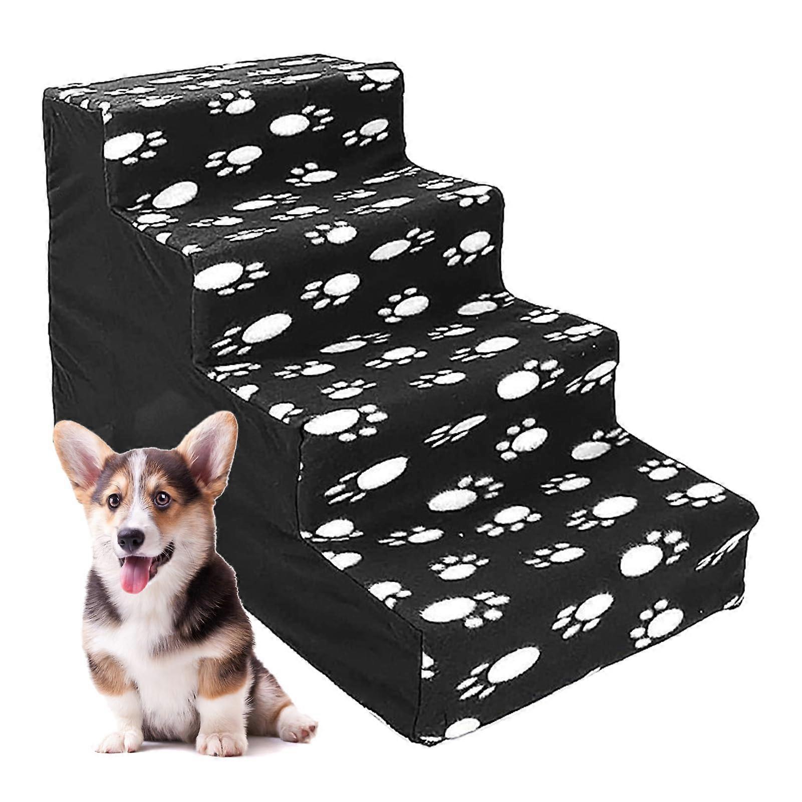 Cat Stairs 4 Step Kitten Stairs for High Beds Black | Easy Installation Dog Ladder for Small Animals and Large Cats