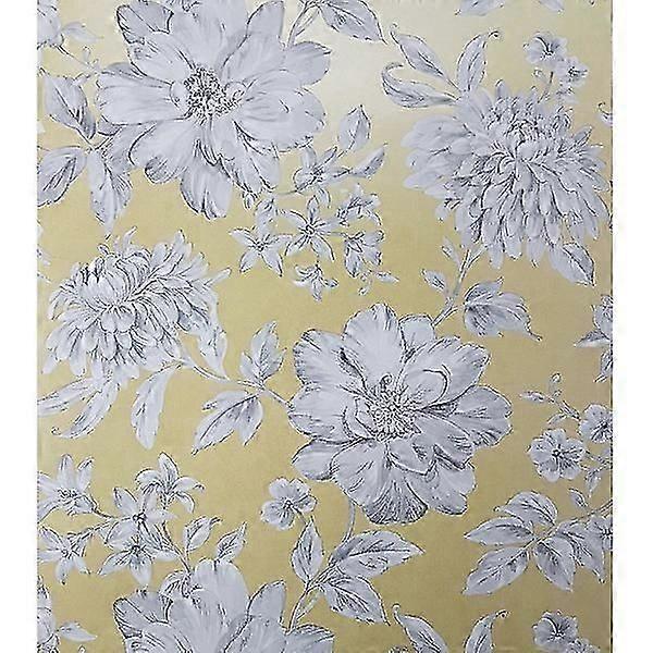 Mauve Yellow Blue Silver Floral Wallpaper Pearlescent Metallic Crown Lucia