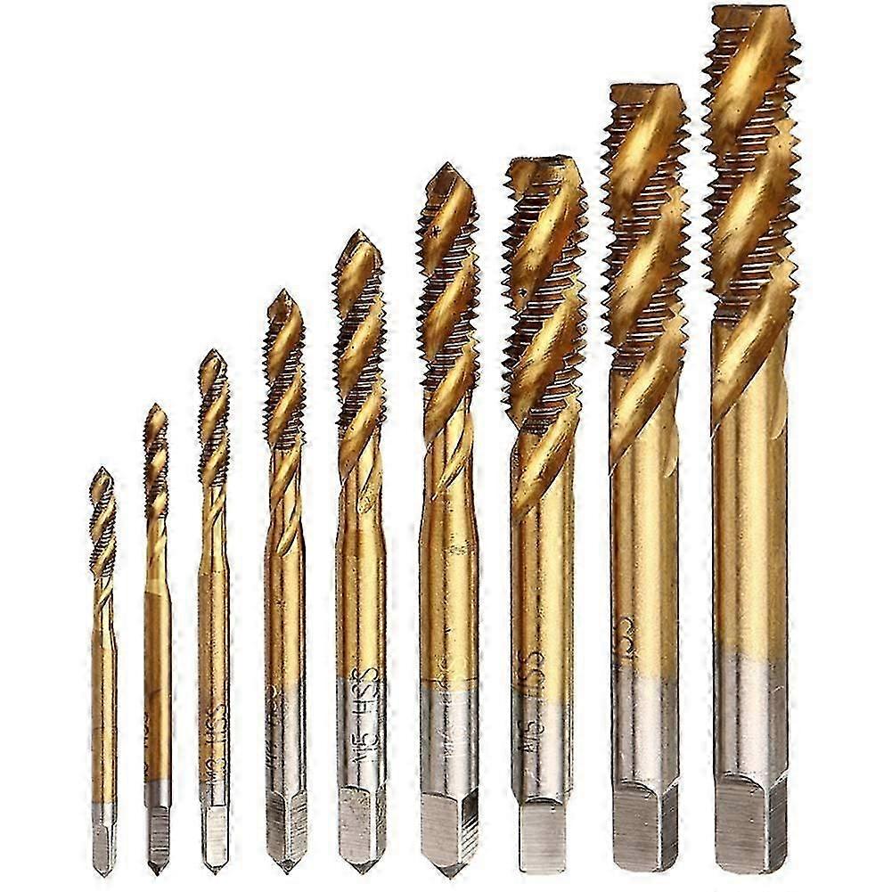 9pcs Titanium Spiral Flute Drill Tap Set for M2 to M12 Thread Tapping