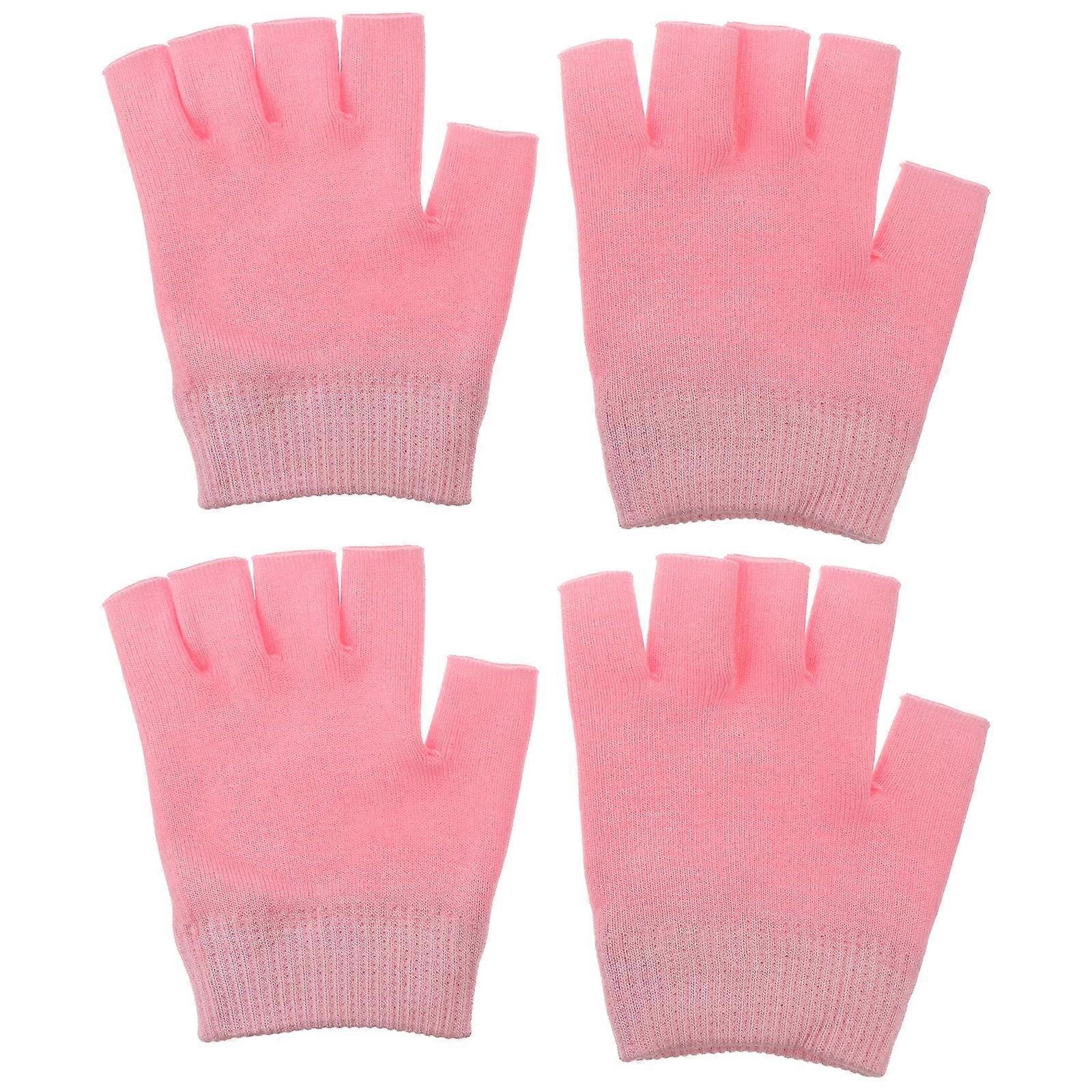 قفازات الترطيب قفازات بدون أصابع للاستخدام المكتبي قفازات المواد المحبوكة الوردية لحماية الجلد 2 أزواج