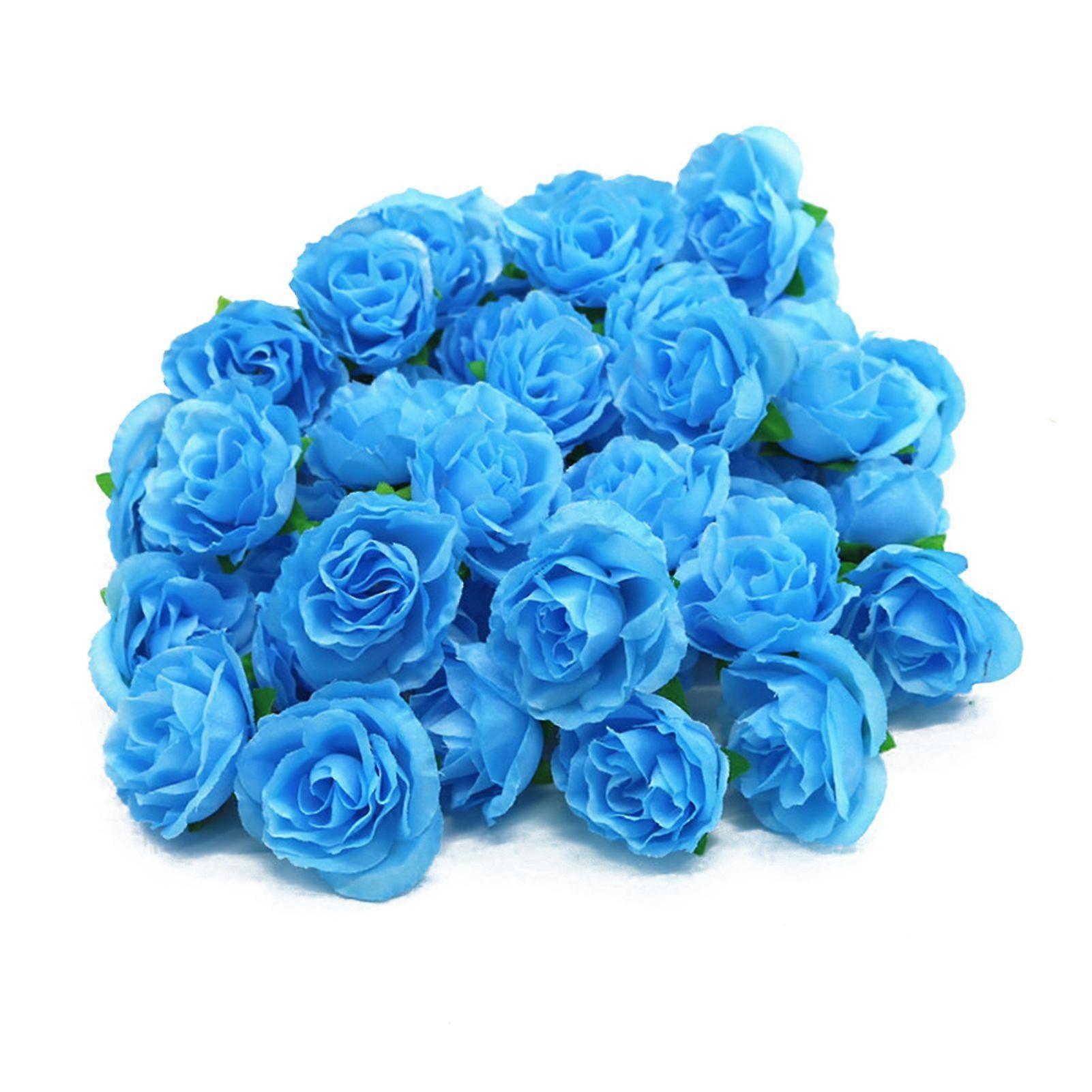 50PCS Simulation Rose Head Decorative Reusable Silk Fake Rose Flower for Wedding Party Blue