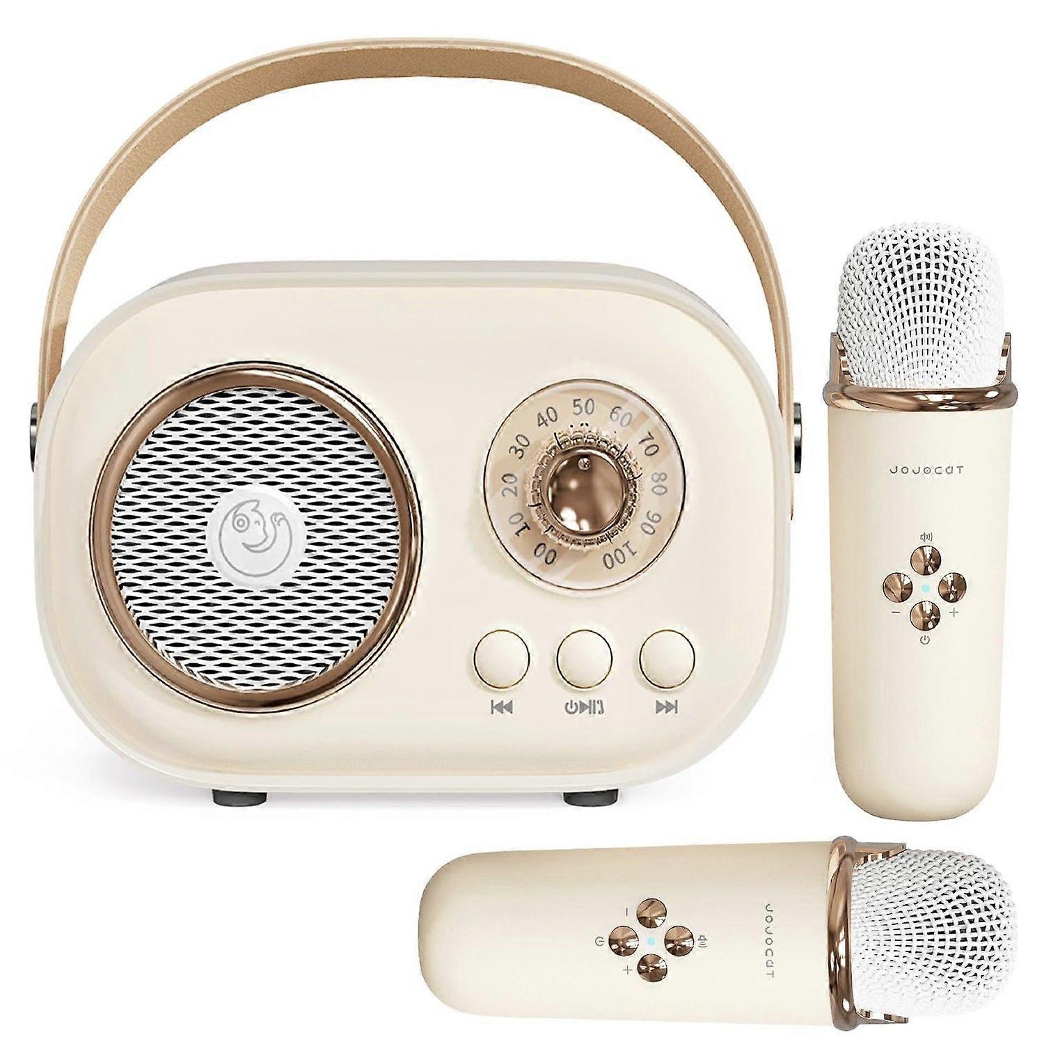 Mini Karaoke Machine for Kids,Portable Bluetooth Speaker with 2 Wireless Microphone,Toys for Girls Boys Gifts,Retro Speaker Set Stereo Sound Enhanced