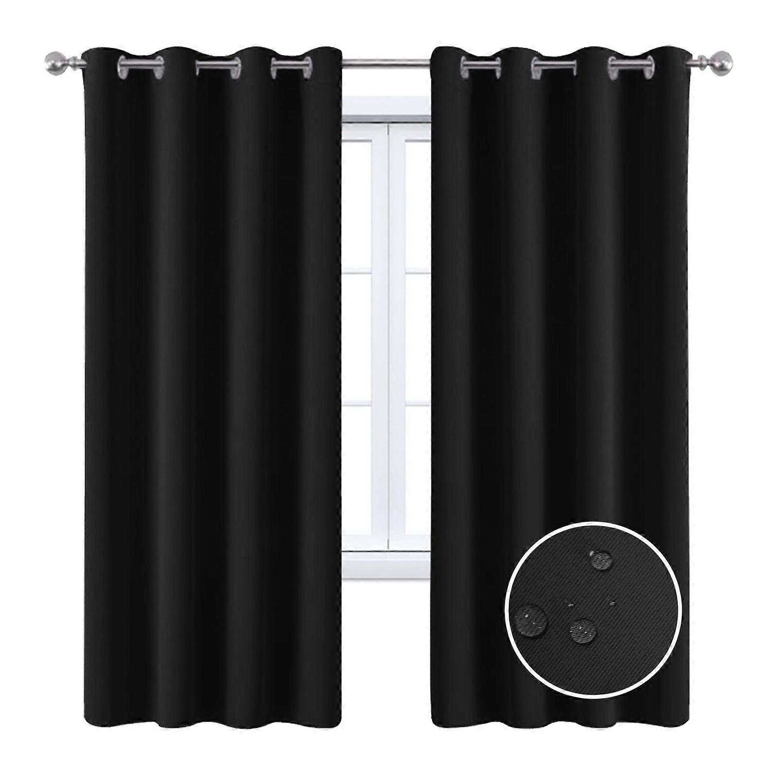 2 Pieces Solid Indoor/outdoor Light Filtering,waterproof Grommet Top Curtain Panel, Black