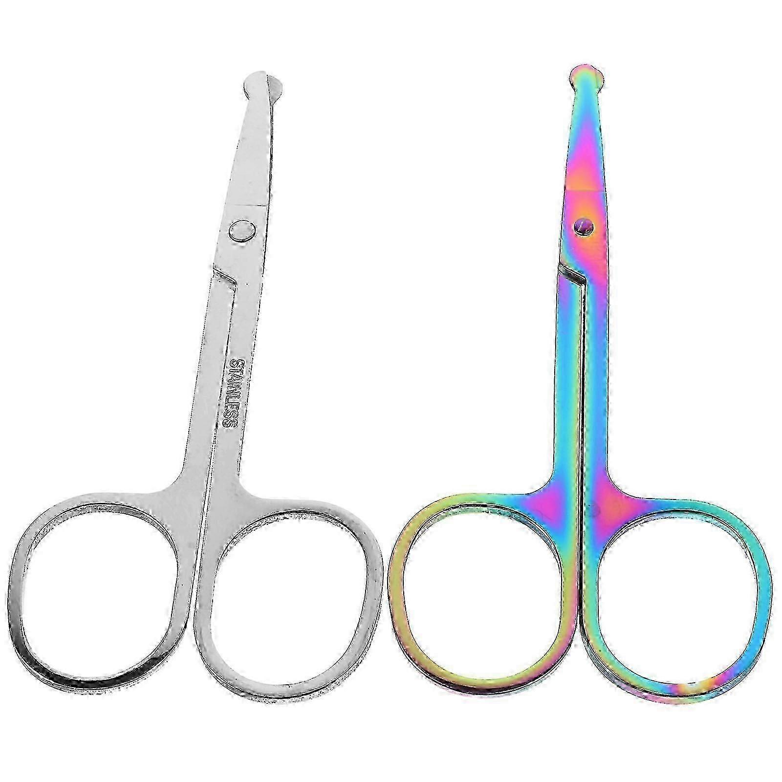 2Pcs Round Tip Nose Hair Scissors Beard Shear Nose Hair Trimming Tools for Home Random Style