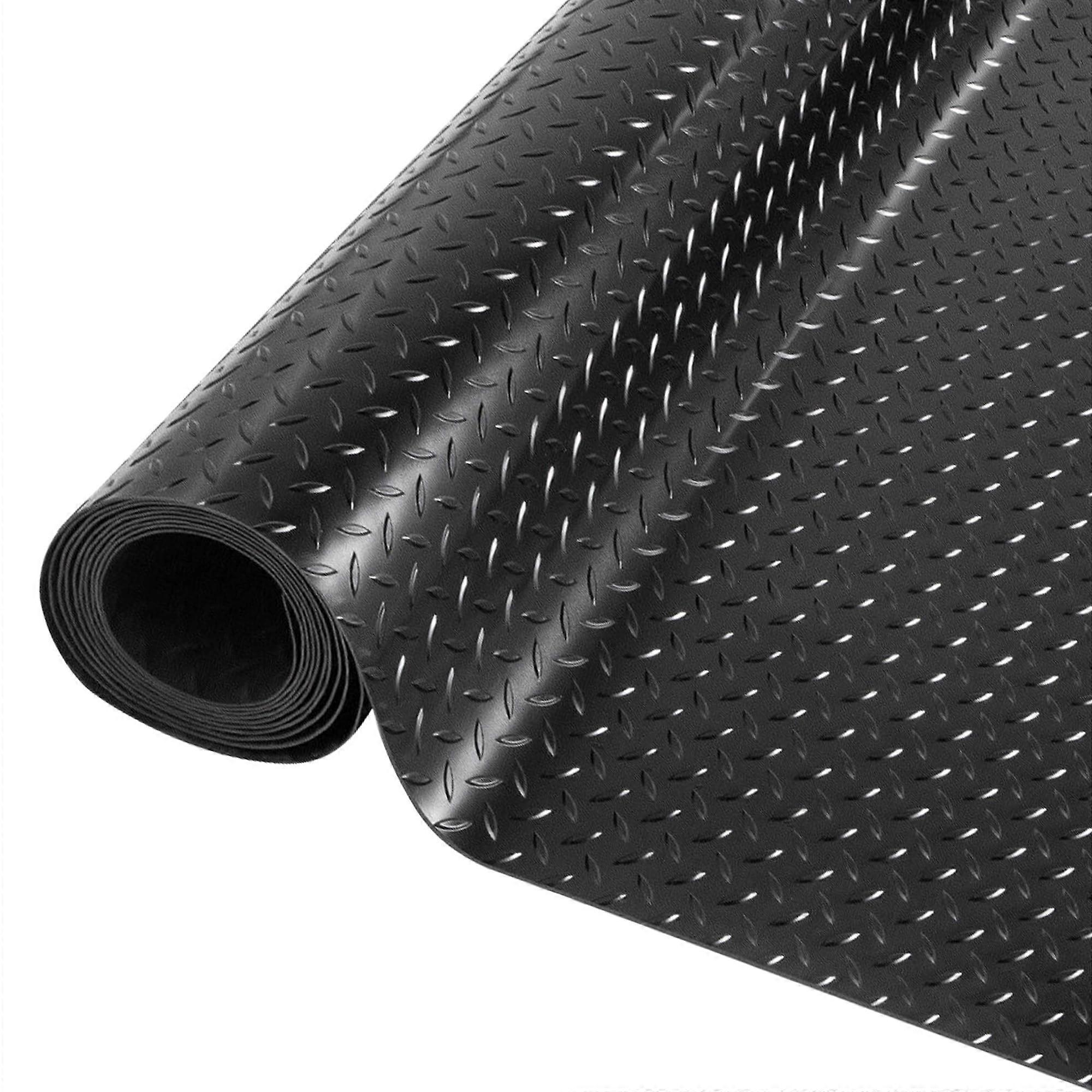 Diamond Plate Rubber Flooring Roll for Garage and Gym, 1.5mm Thick, Non-Slip, Easy to Clean, Black, Available in 1x1m to 1x10m Sizes