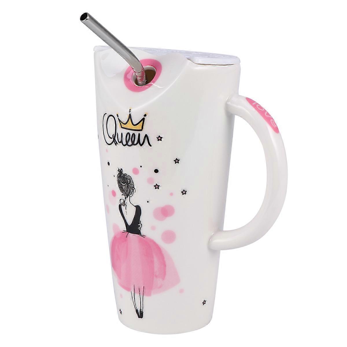 Large Capacity Straw Cup Ceramic Mug for Home Portable Beverage Container