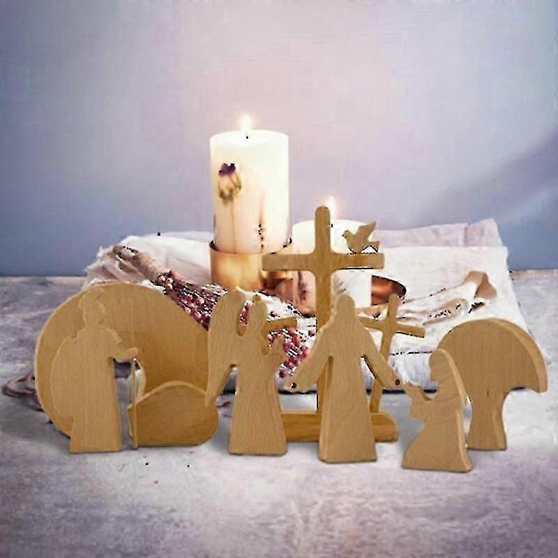 Easter Scene Wooden Decoration Easter Decor Wooden Cross Resurrection Scene Decor Wooden Nativity-MXBC