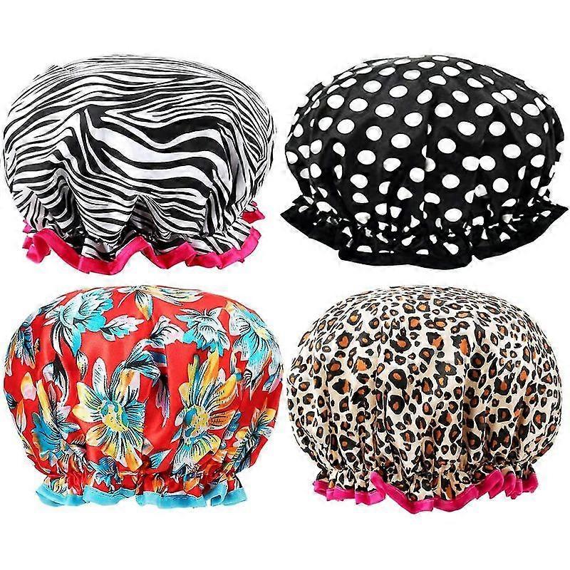 Luxora 4 PACK Shower Cap Waterproof Double Layer