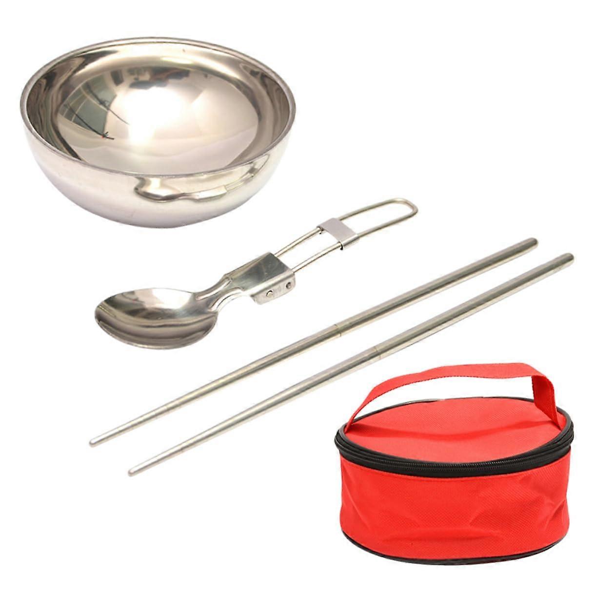 Portable Camping Tableware Set With Folding Spoon And Chopsticks, Insulated Bowl For Picnics Hiking Outdoor Activities