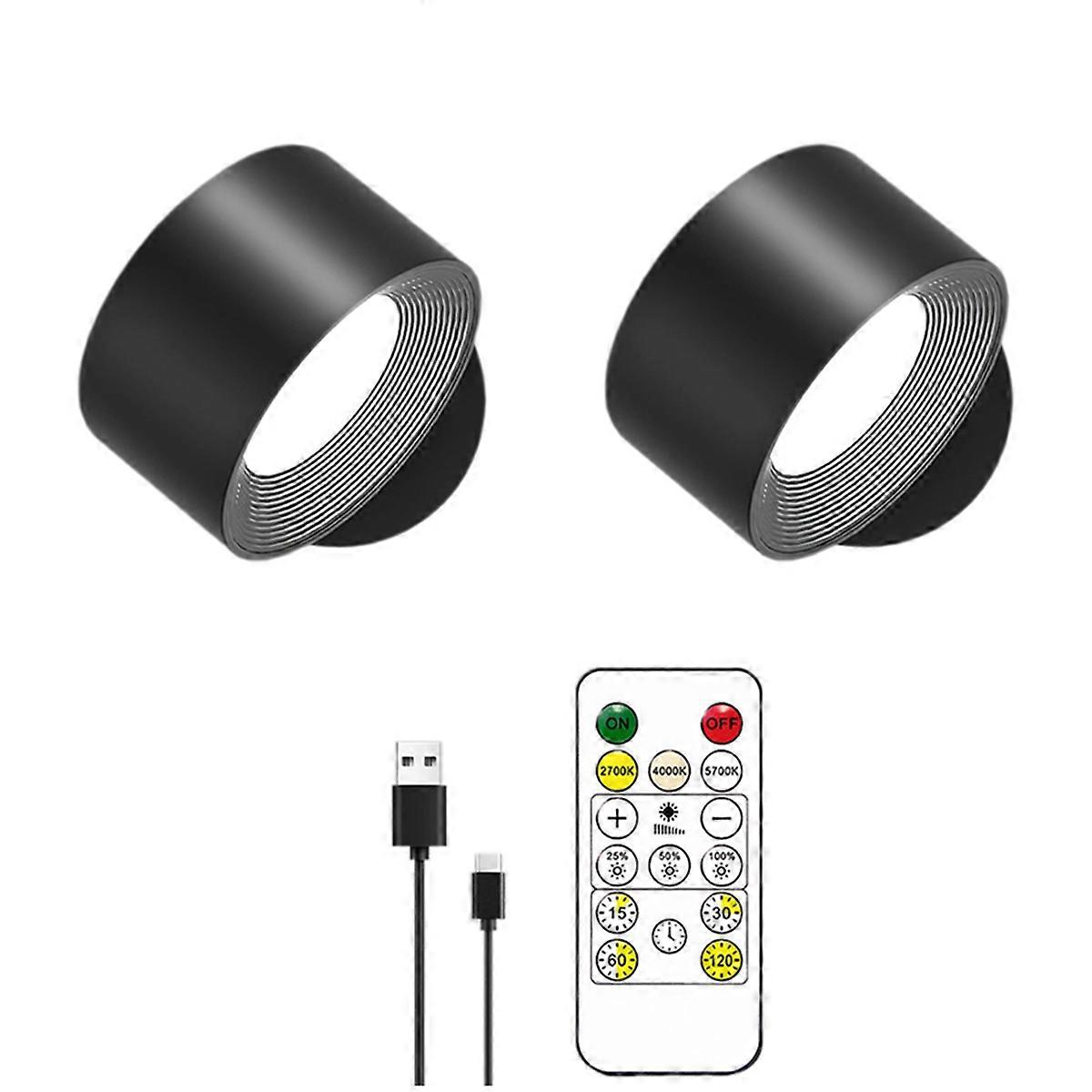 LED Wall Lights with Remote 3 Colors & Dimmable Magnetic 360 Rot Rechargeable Wall Mounted Reading