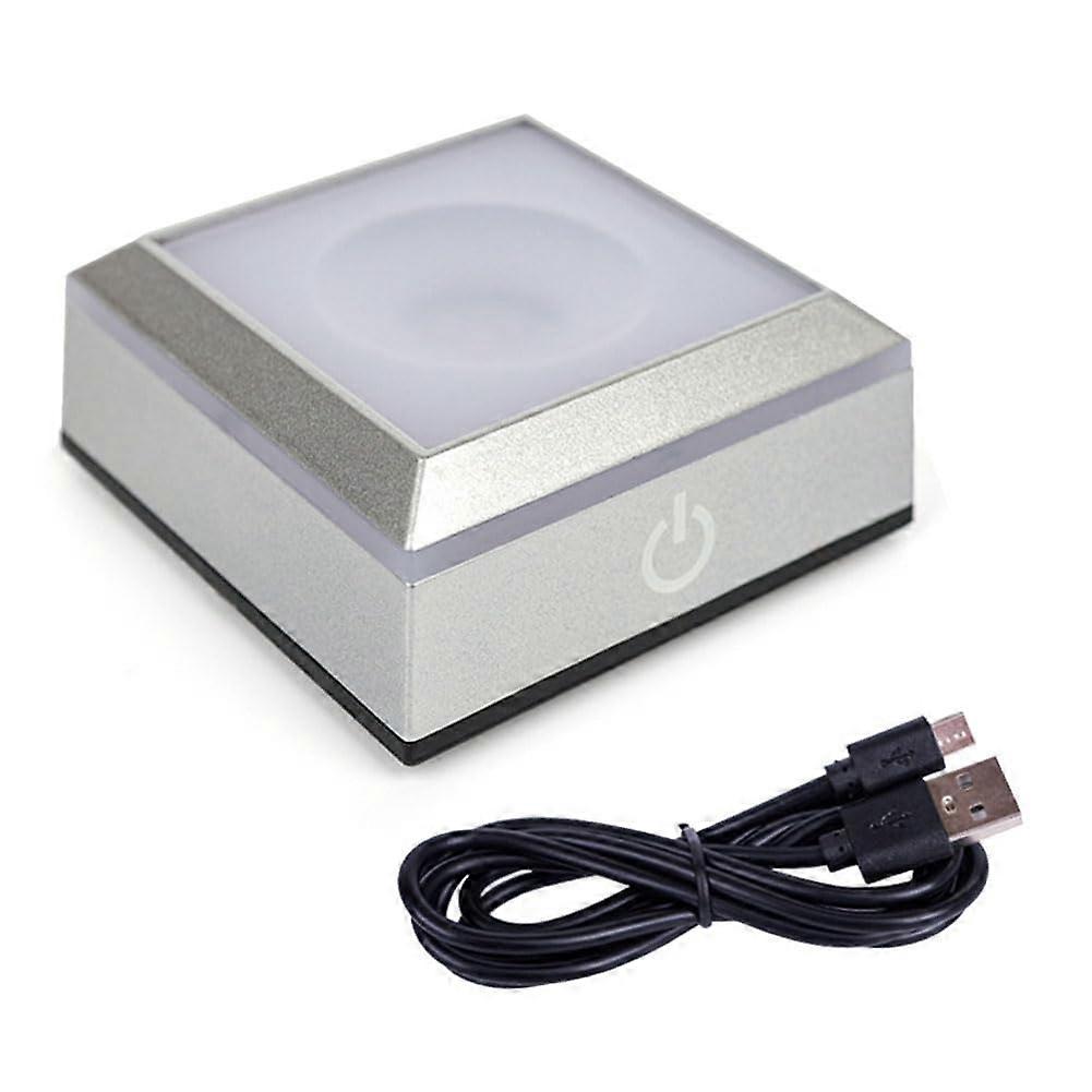 LED Lamp Base Display Stand with Inner Carved Crystal Cube and Luminous Crystal Ball Base for Home Decor
