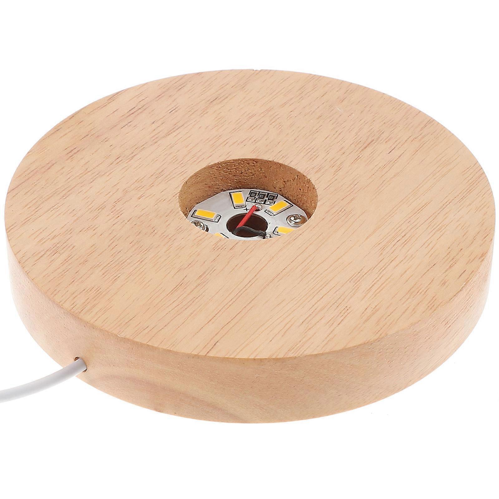 LED Light Base For Crystal Display 5Pcs Square Wood Table Lamp Base USB Charging Decorative Lighting 12X12cm Beige