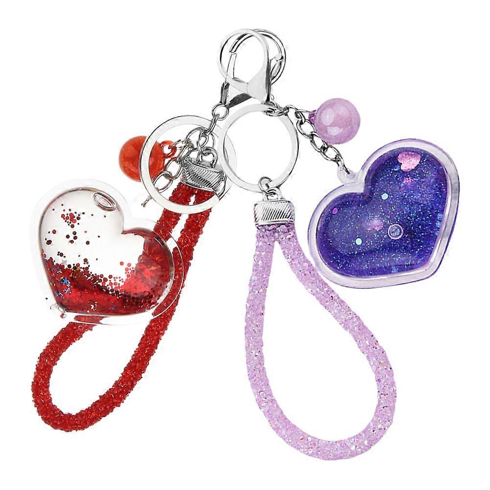 Glitter Heart Shape Keychain for Hanging Keys 5Pcs Assorted Color Acrylic Design