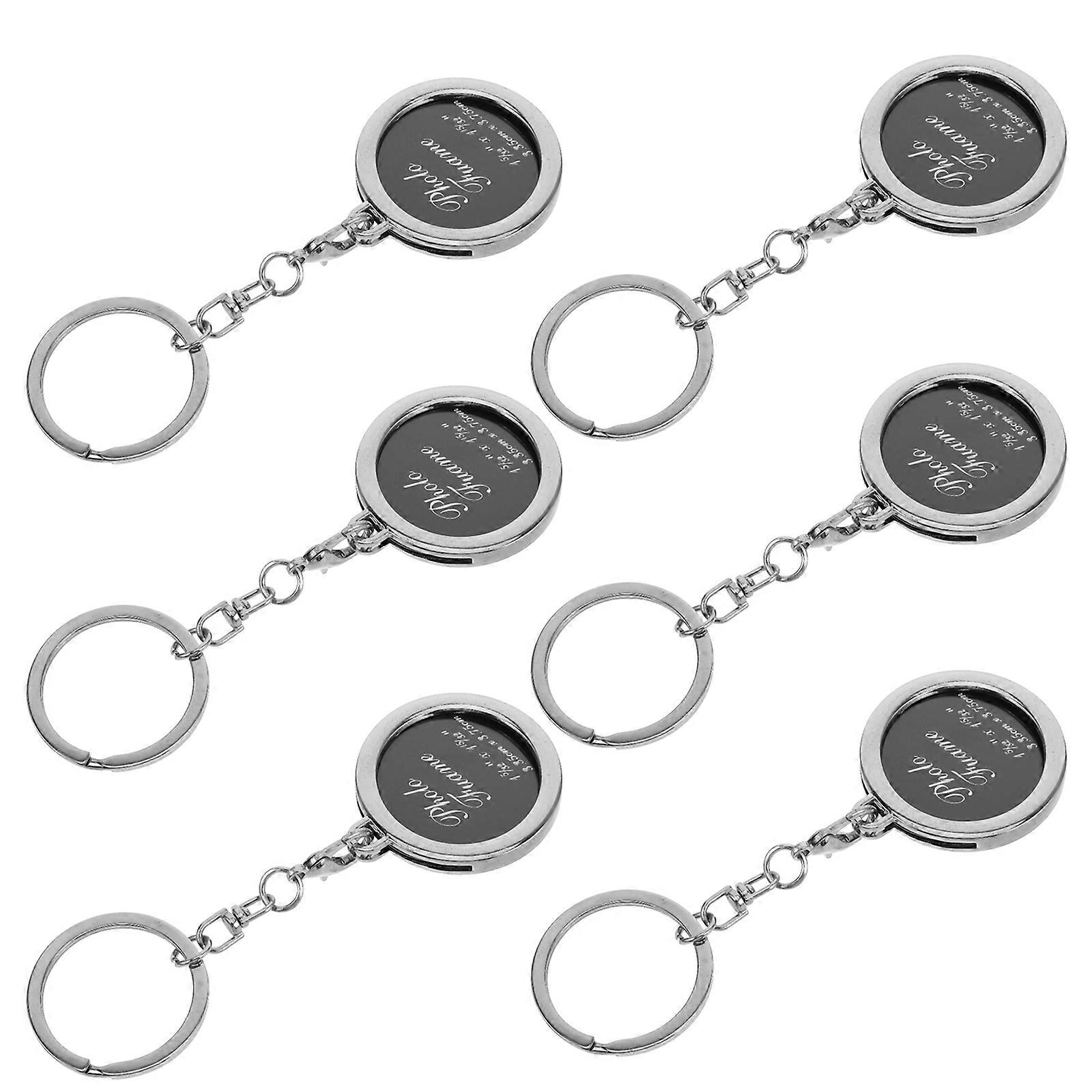 6Pcs Circle Fob Keychain Metal Photo Frame For Family And Couple Small Occasions