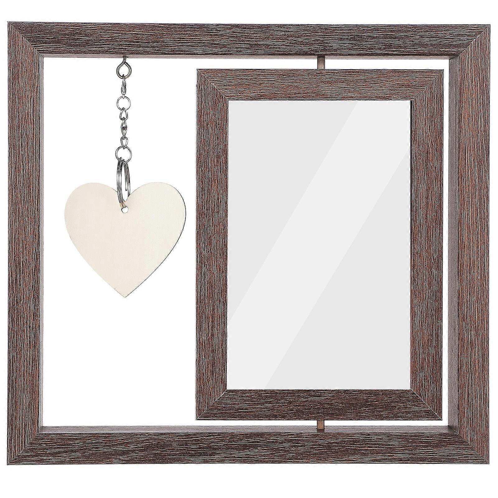 Coffee Wood Rotating Photo Frame For Family Couples And Pet Owners Rustic Finish Easy Photo Replacement 1 Set