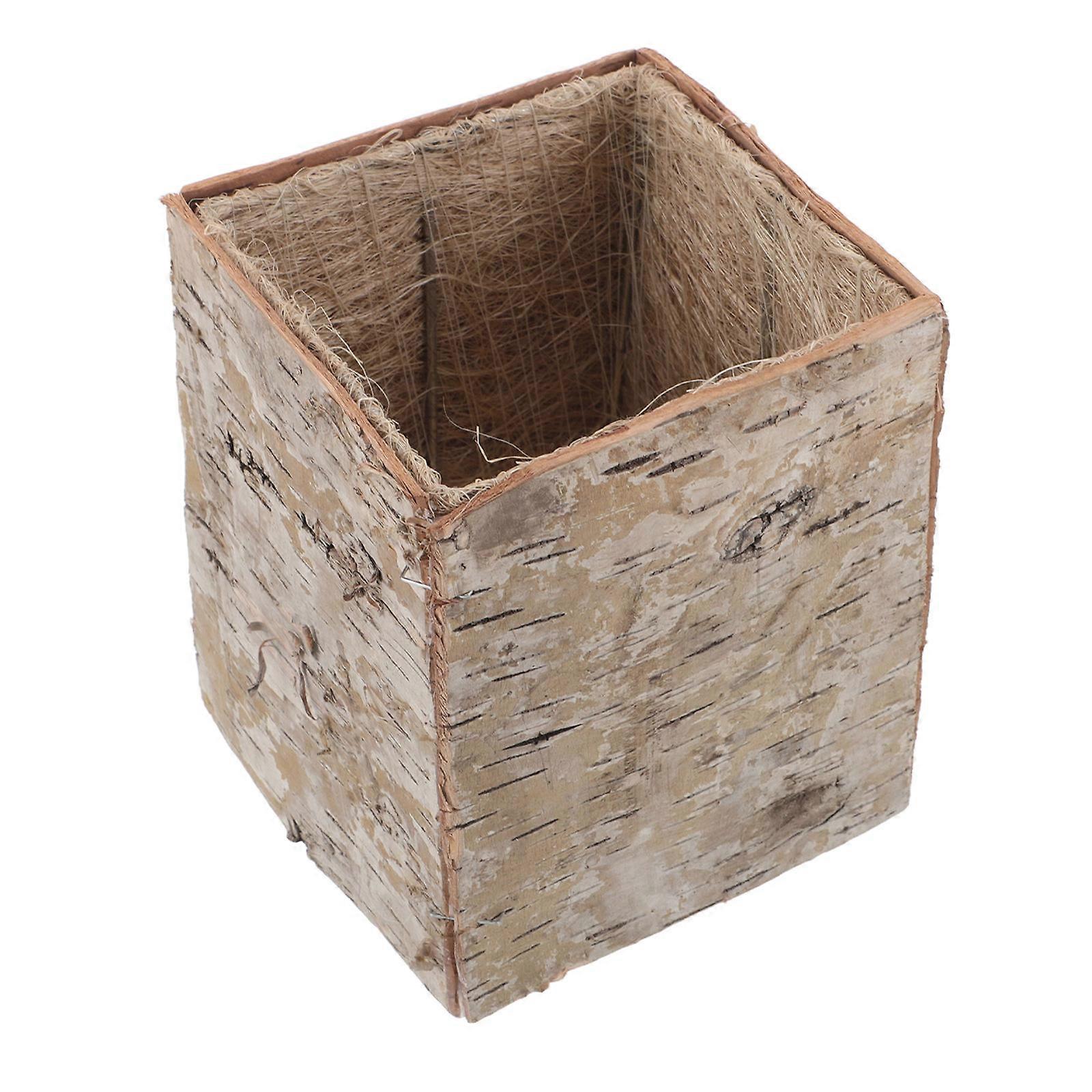 Natural Wood Bark Vase 4Pcs Rectangle Flower Container For Christmas Decorations 12.00X10.50X10.50CM Designed For Succulent Cultivation