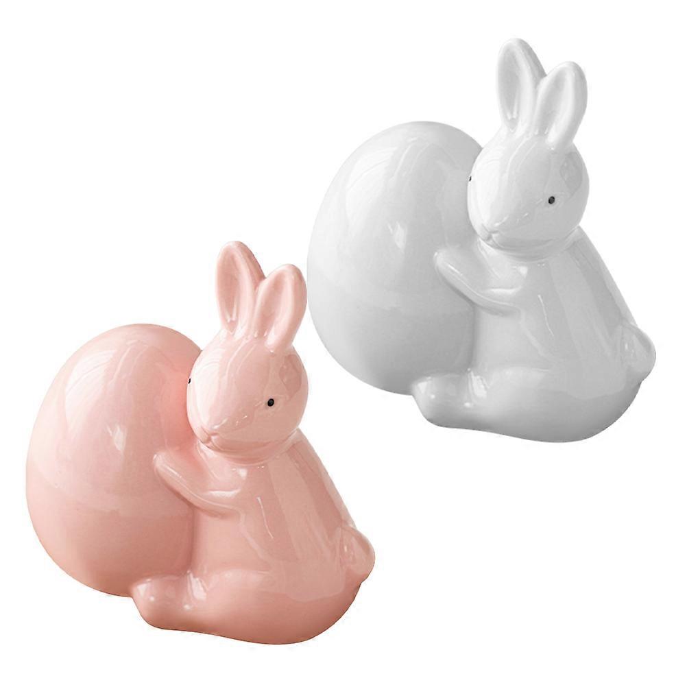 Spring Table Centerpiece 6 Pcs Cute Bunny Egg Holder Ceramic Home Decor Figurines Rabbit Shape Desktop Ornaments