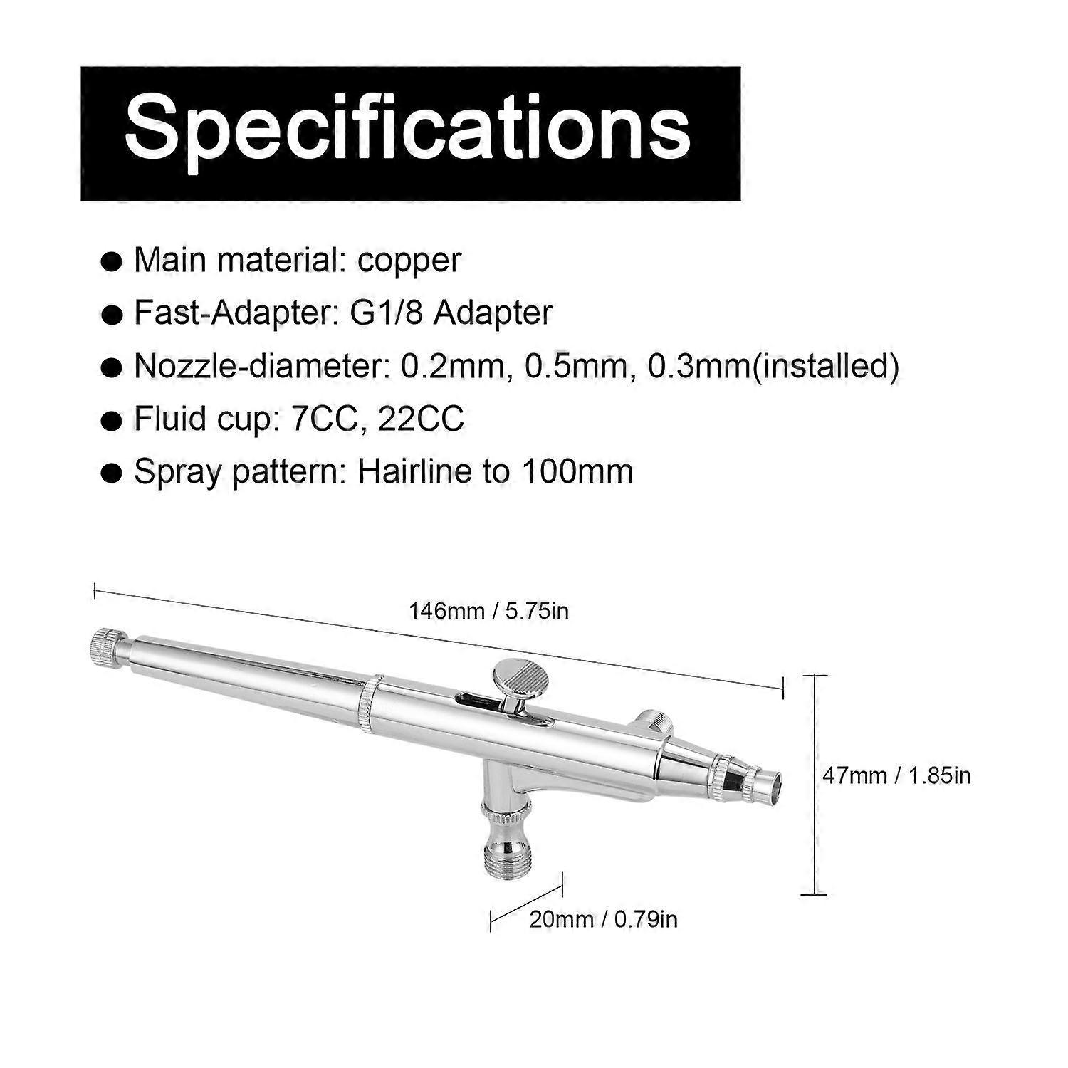 Professional Airbrush Set for Model Making Art Painting with G1/8 Adapter Wrentch 2 Fluid Cups 2Needles 2 Nozzles