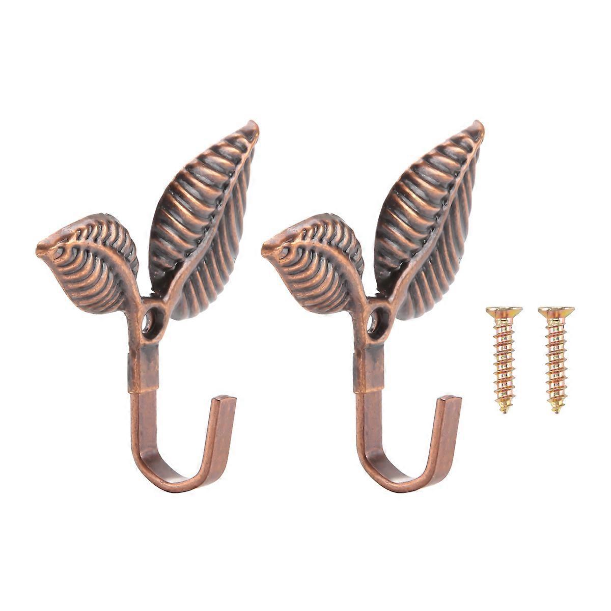 2 x Leaf Shaped Curtain Wall Hooks Home Decor, Red Bronze