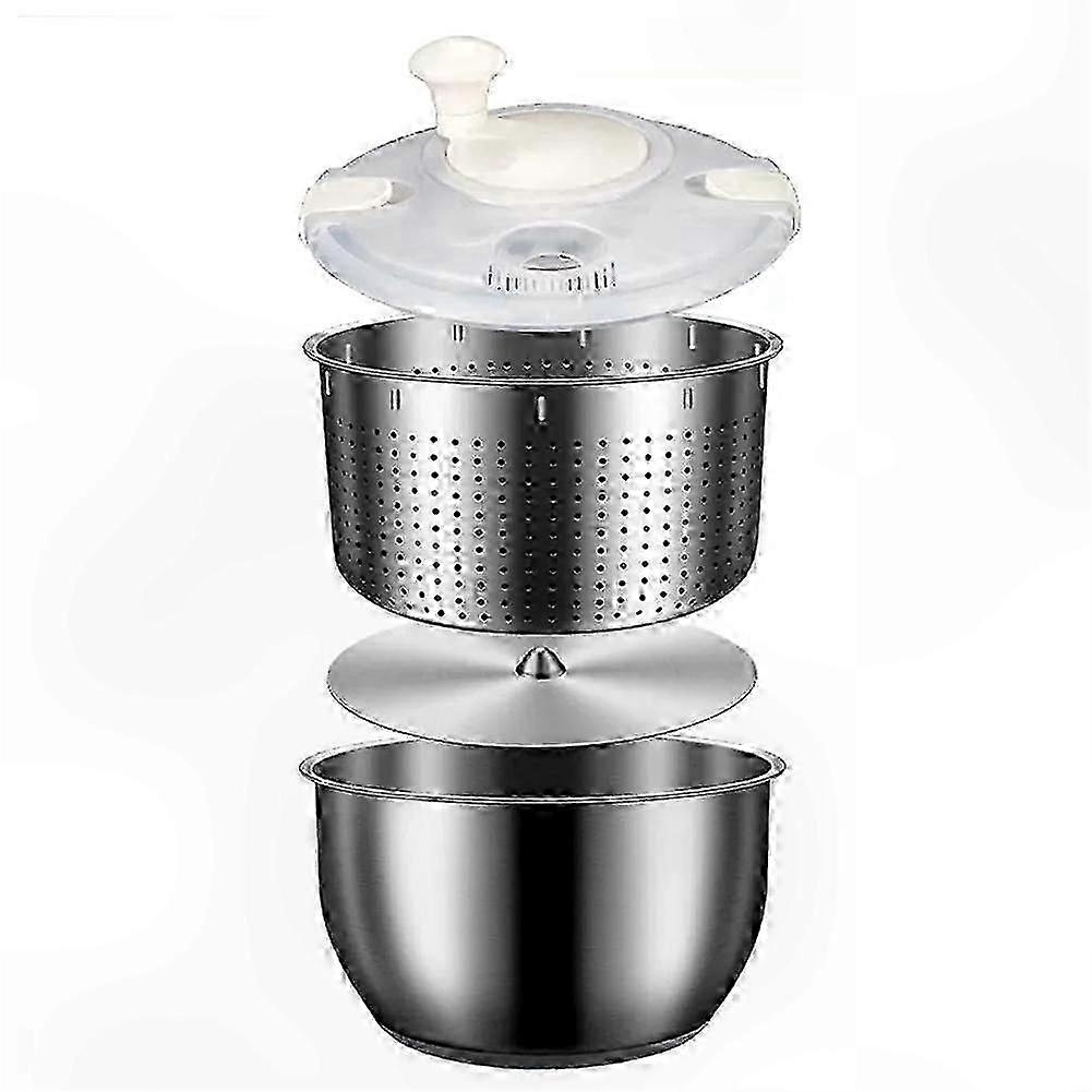 大型不锈钢沙拉旋转器，带塑料盖，用于蔬菜清洁