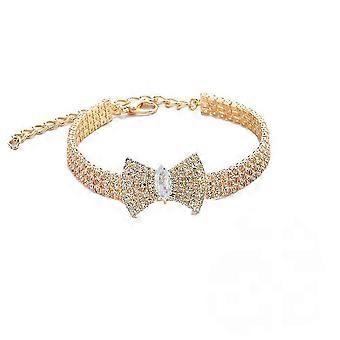 Collar con lazo y cristales brillantes para mascotas, ajustable, para perros pequeños (dorado, talla S), 25-26 unidades