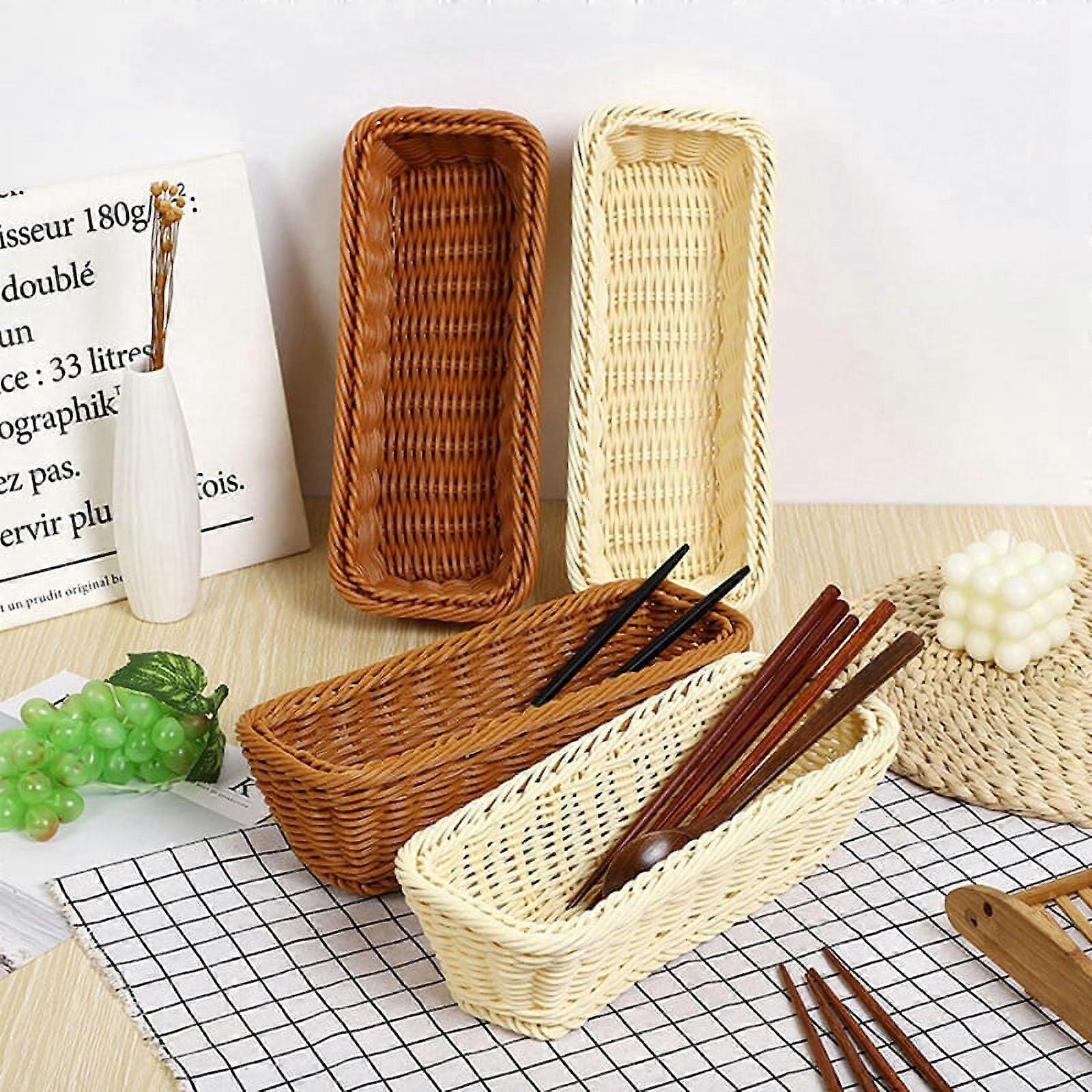 Rattan Woven Basket Cutlery Storage Basket Chopsticks Holder Spoons Fork Storage Box Container Tableware Organizer A