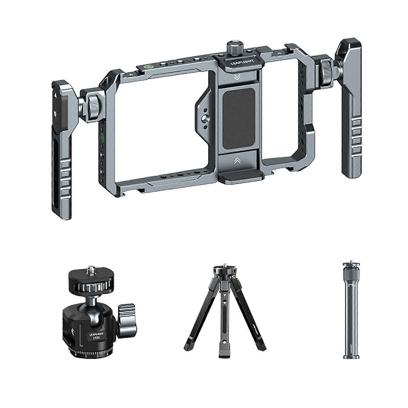 Professional Video Rig for Smartphones Adjustable Aluminum Frame Double Handle Operation Multiple 1/4 Threaded Port Multicolor