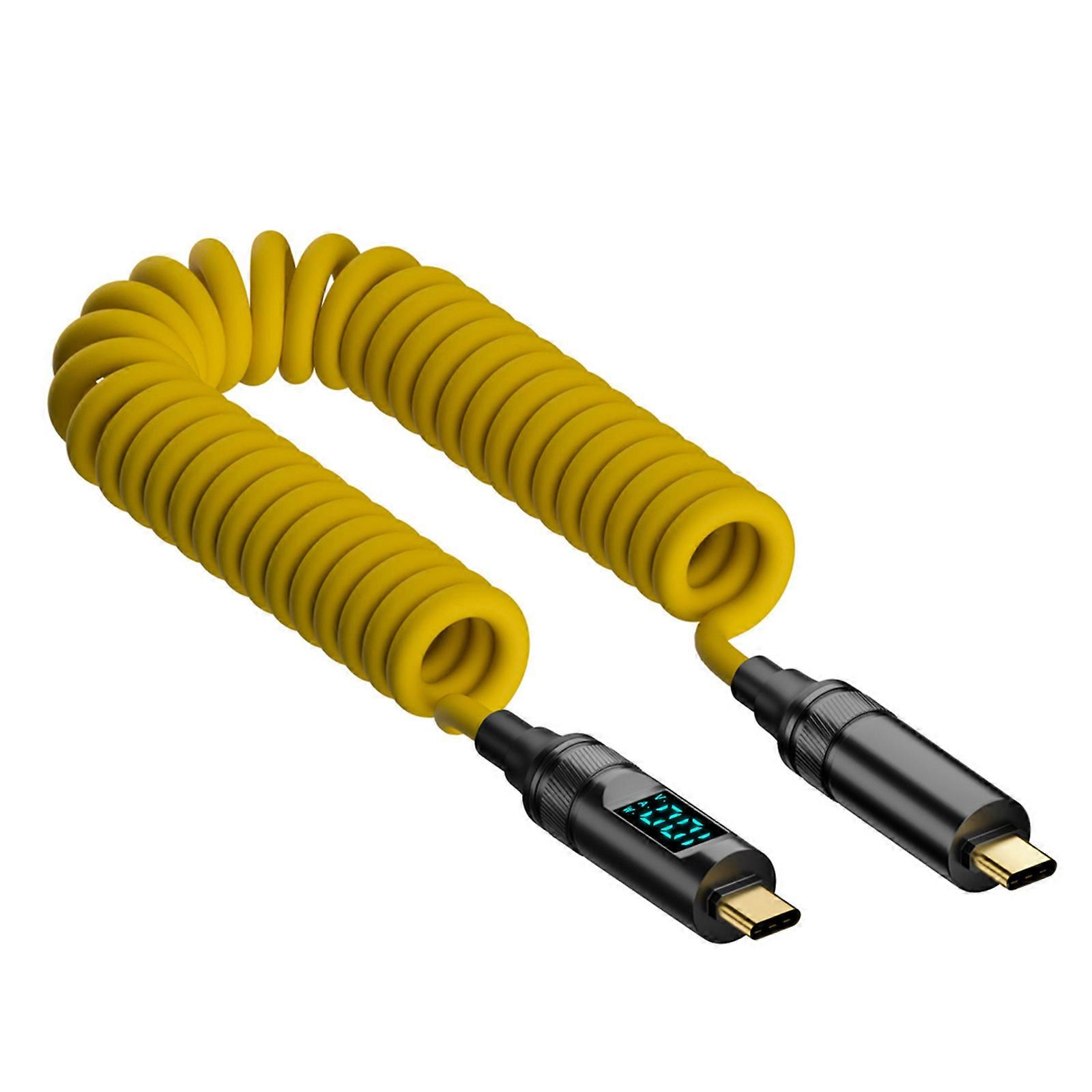 100W USB C to USB C Spring Cable 1.8M with Digital Display for OTG, 8K Video, Headphones, VR, HDD Enclosure Multicolor