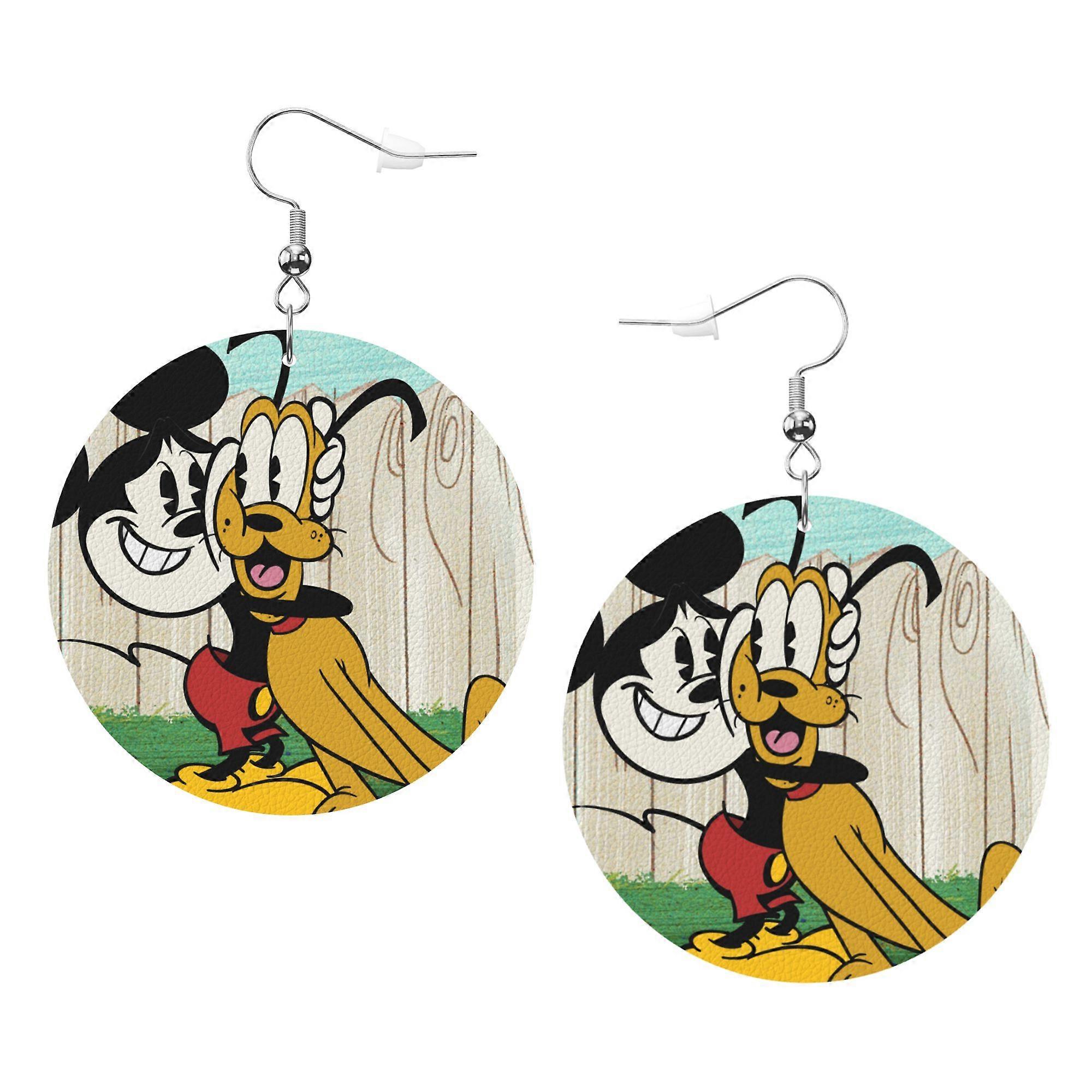 Cartoon Mickey Mouse Leather Earrings Christmas Decorative Design Faux Leather Earring Lightweight Dangle Drop Earrings for Women