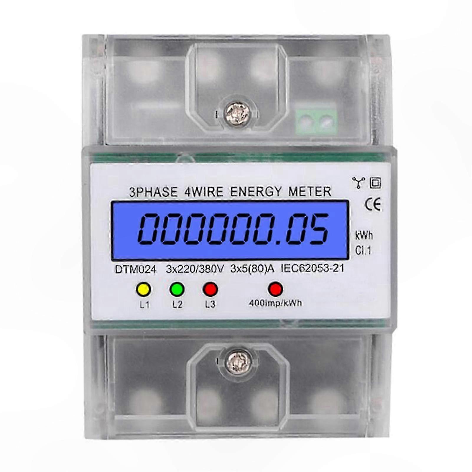 DIN Rail Mounted 3-Phase 4-Wire kWh Energy Meter, 220/380V, 5-80A Range for Accurate Power Consumption Monitoringtransparent SZRH