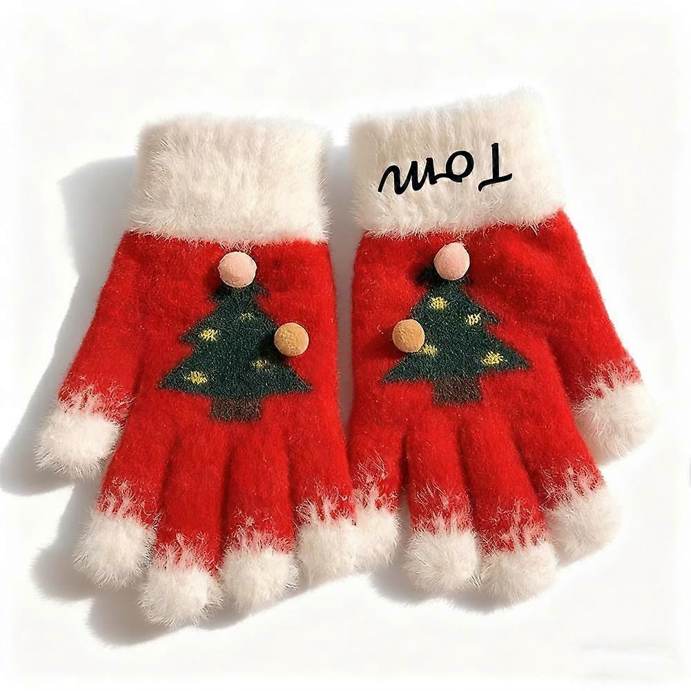 Women'S Winter Snowflake Christmas Tree Gloves With Open Finger And Touch Screen