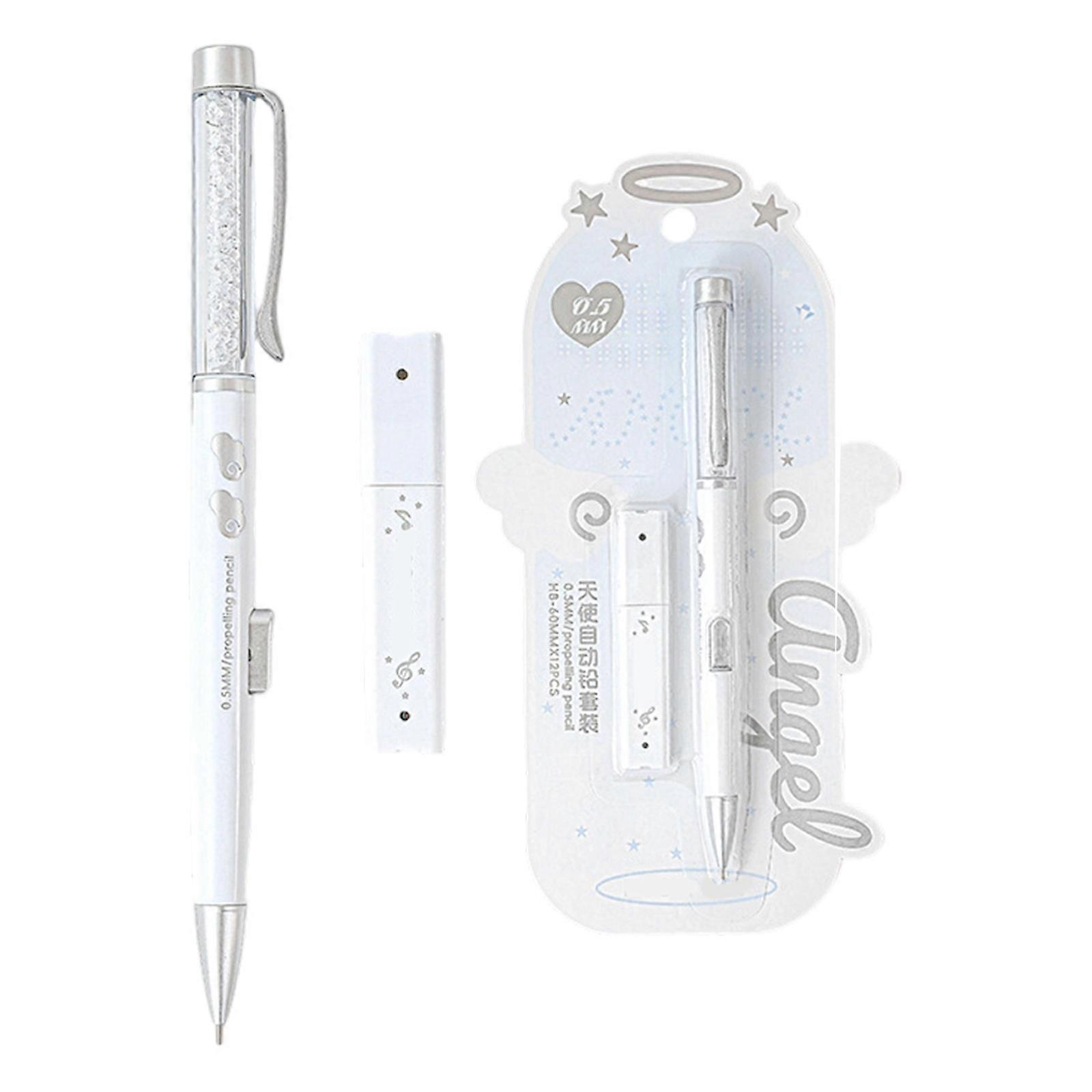 0.5mm Mechanical Pencil With Box of Refills Ergonomic Grip Plastic Automatic Pencil For Sketching Drafting Note Taking  White
