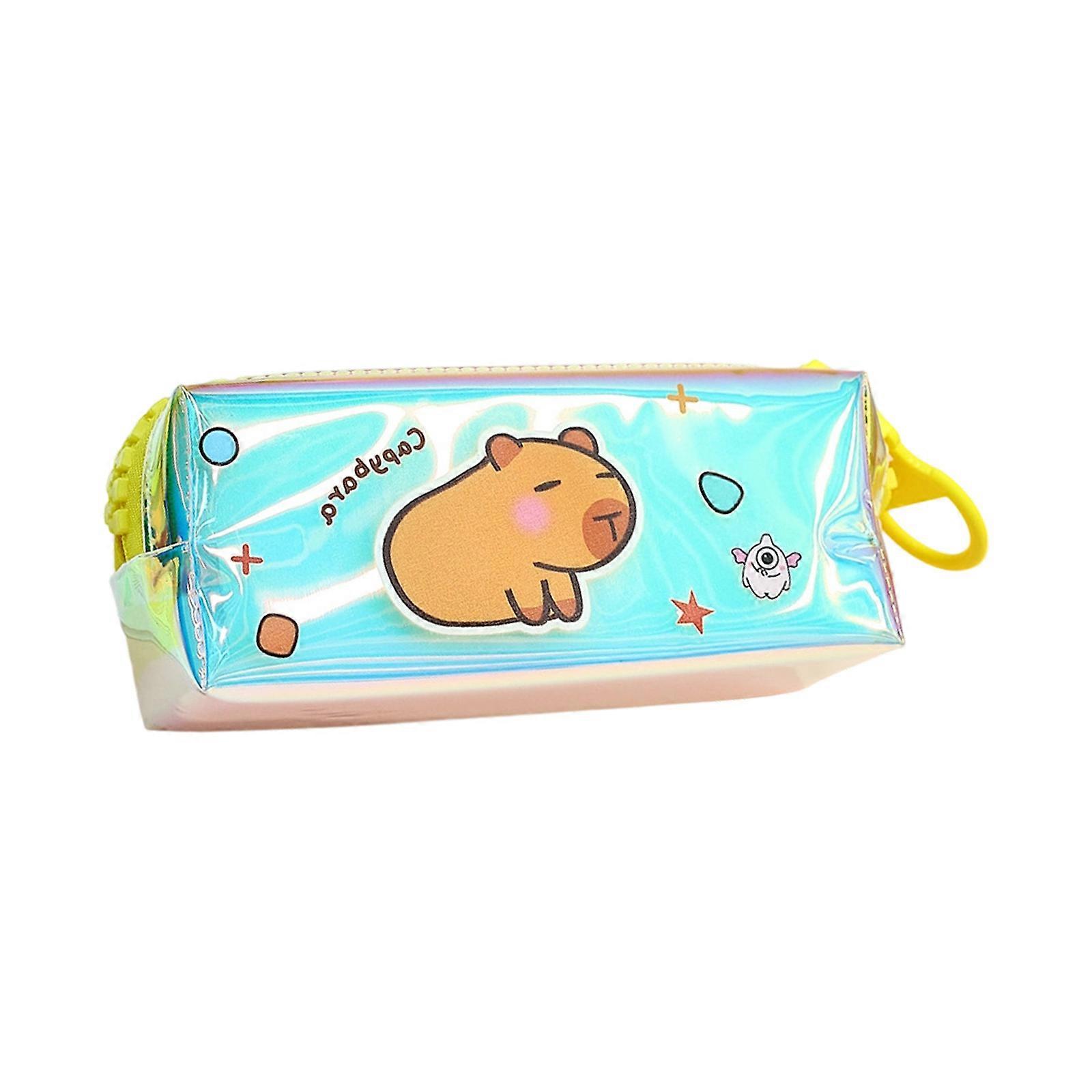 Lovely Hydrochoerus Light Scintillate Pencil Case Large Capacity Slide Bag Multiple Use Writing Materials Planner  Yellow