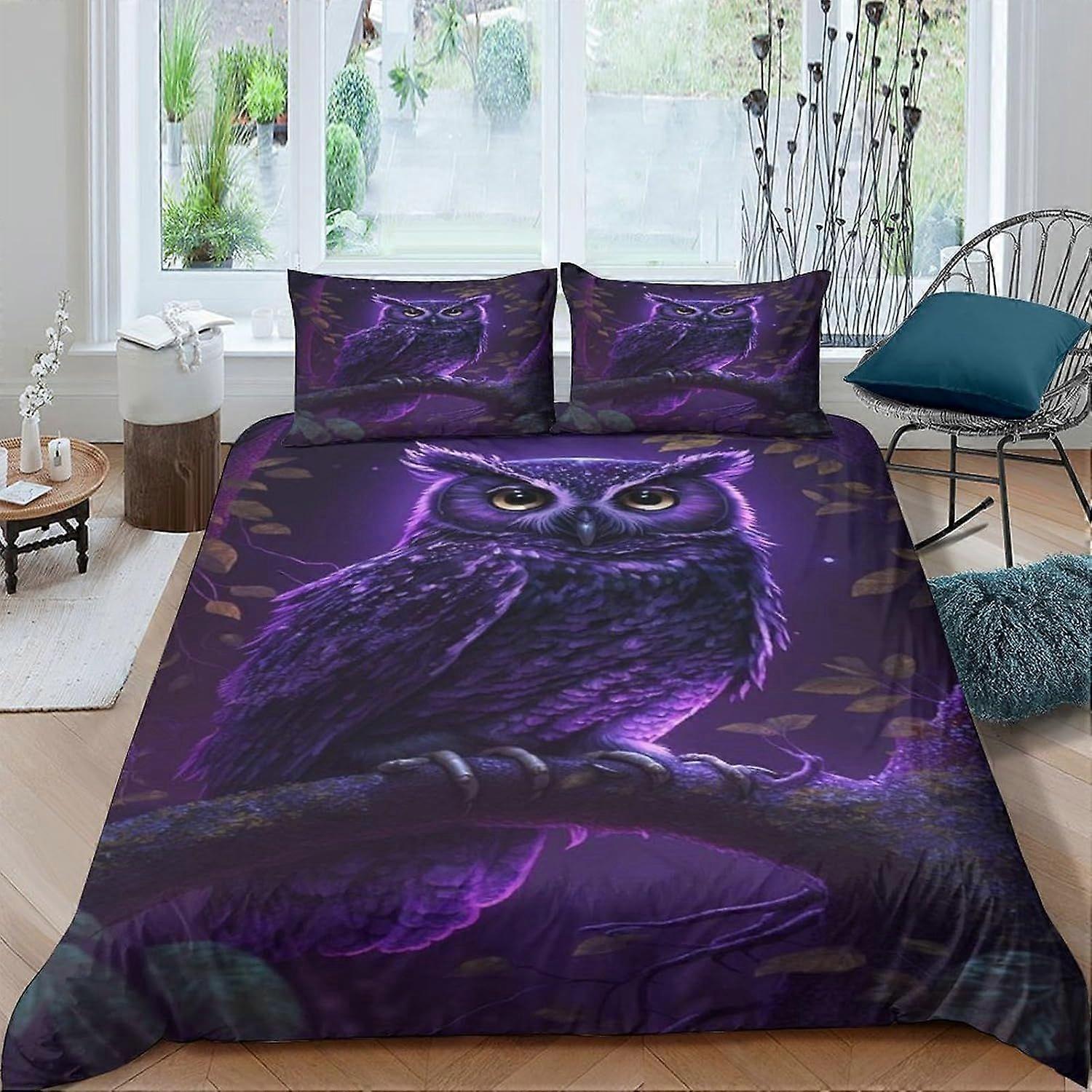 Capa de edredom com estampa de coruja em 3D, com fechamento em zíper, tamanho King.