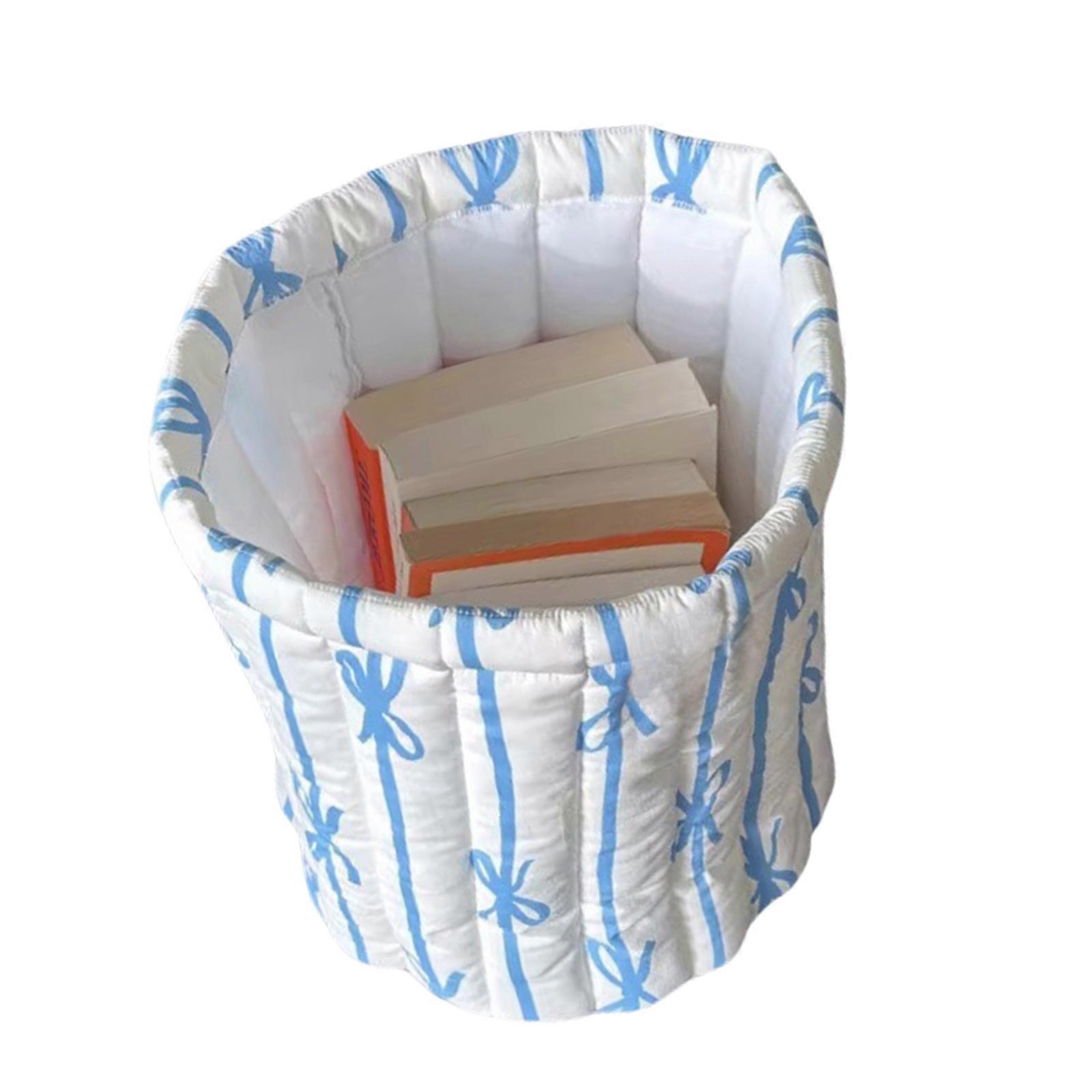 Space Saving Efficient Round Storage Basket with Quilted Bowknot Designs Convenient for Household Daily Casual Use  Light blue