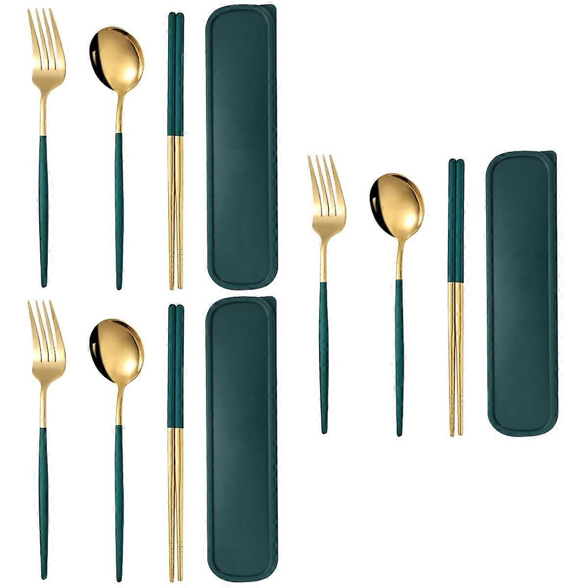 3 Sets Portable Tableware Spoon Chopstick Fork Picnic Tableware Stainless Steel Tableware