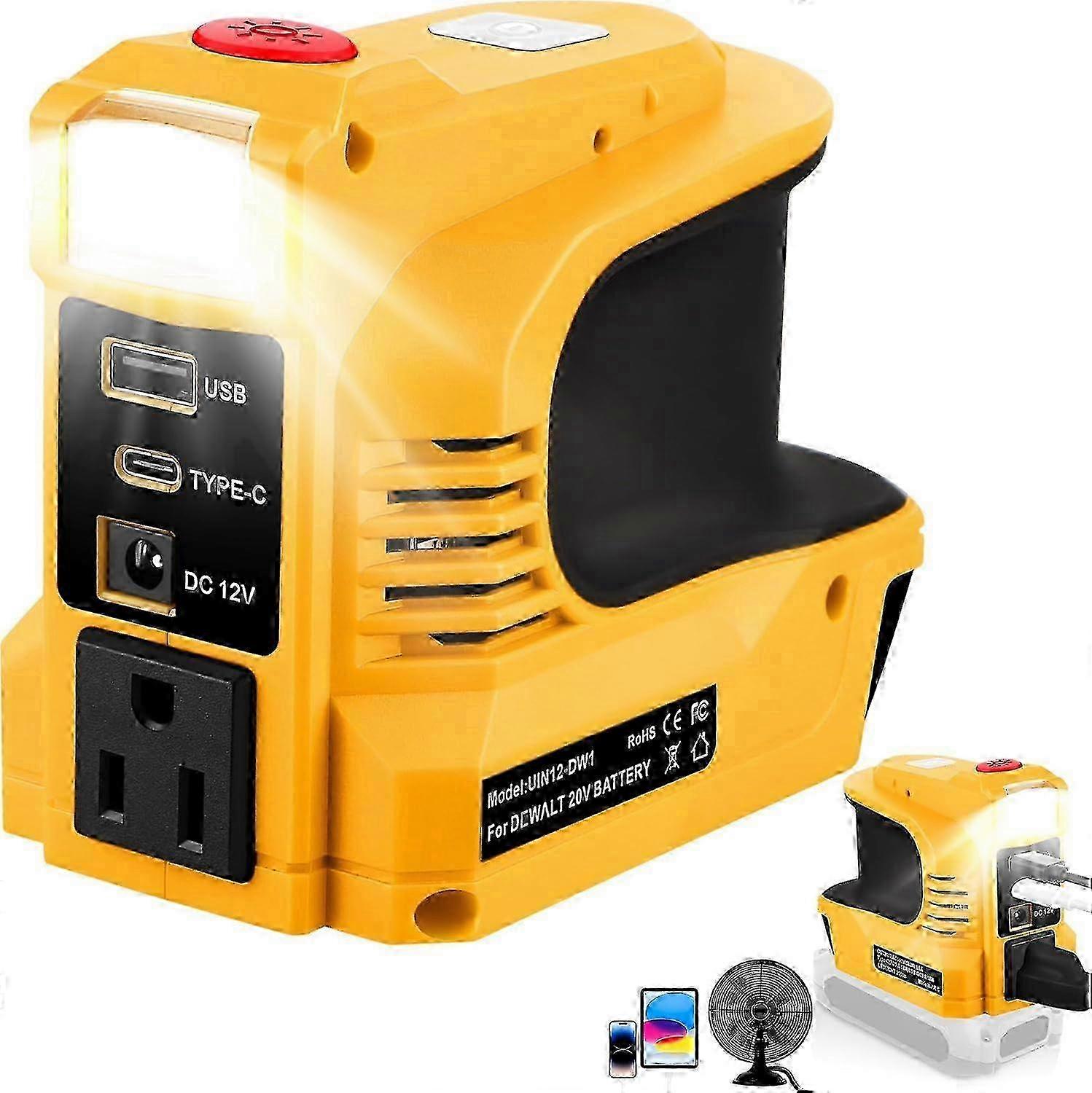220W Power Inverter for DeWalt 20V Battery, Portable Power Supply Convert - DC 20V to 110V~230V Battery Powered Outlet with USB-B&USB-C&12V DC O