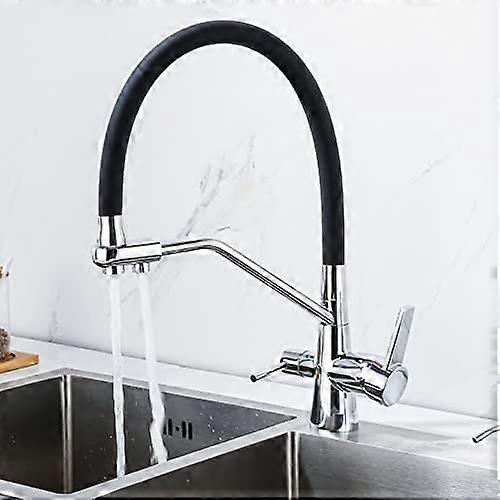 Kitchen Faucet with PullOut Spray, 3Way Filter Tap, 360° Swivel, Black Silicone Hose for Home