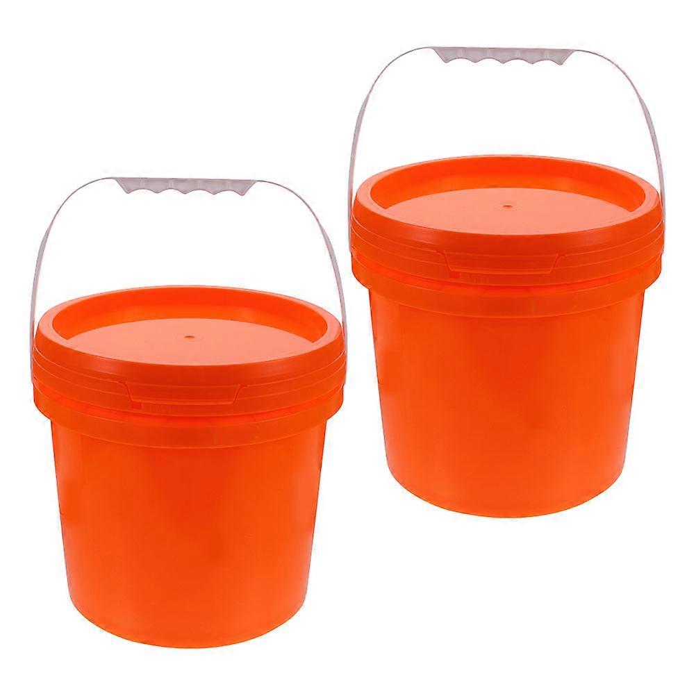 Orange Plastic Bucket with Handle for Storage Use Paint Container with Lid 2 Pack