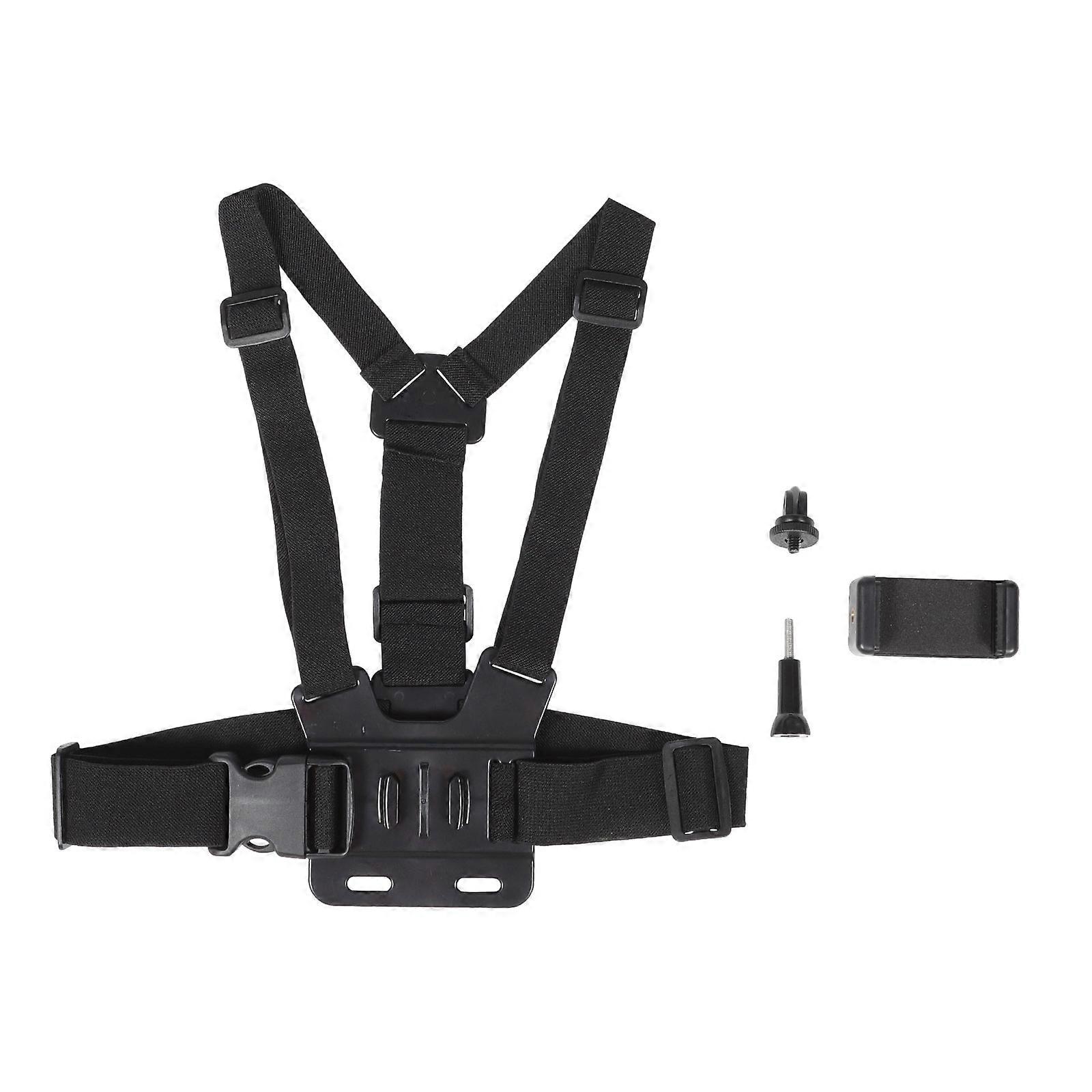 Portable Camera Chest Harness with Adjustable Strap for Sports Use Black Polyester
