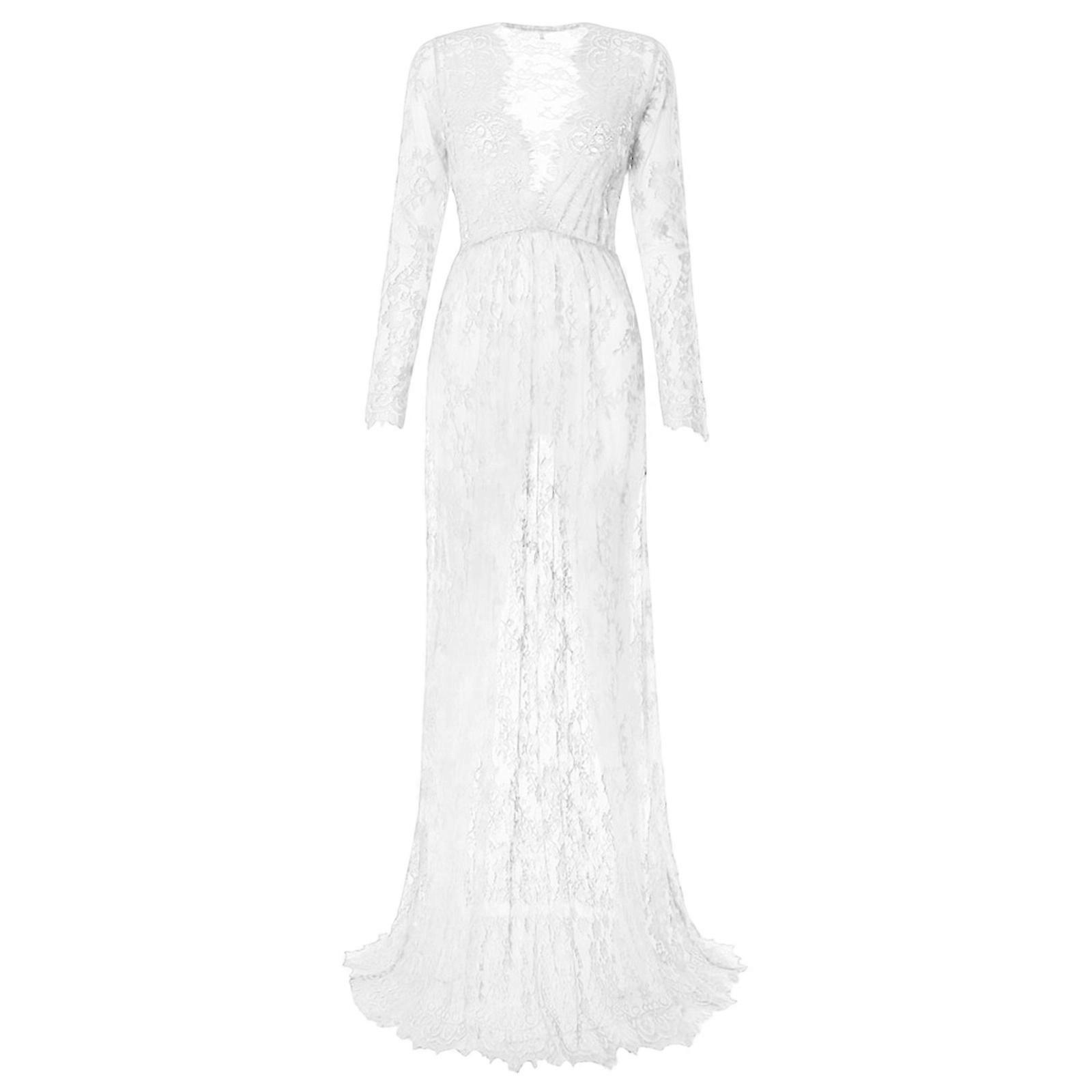 Comfortable Maternity Dress with V Neck Long Sleeve Sheer Lace Design  Bodycon Fit and Elegant for Special Event White XXL | Fruugo UK
