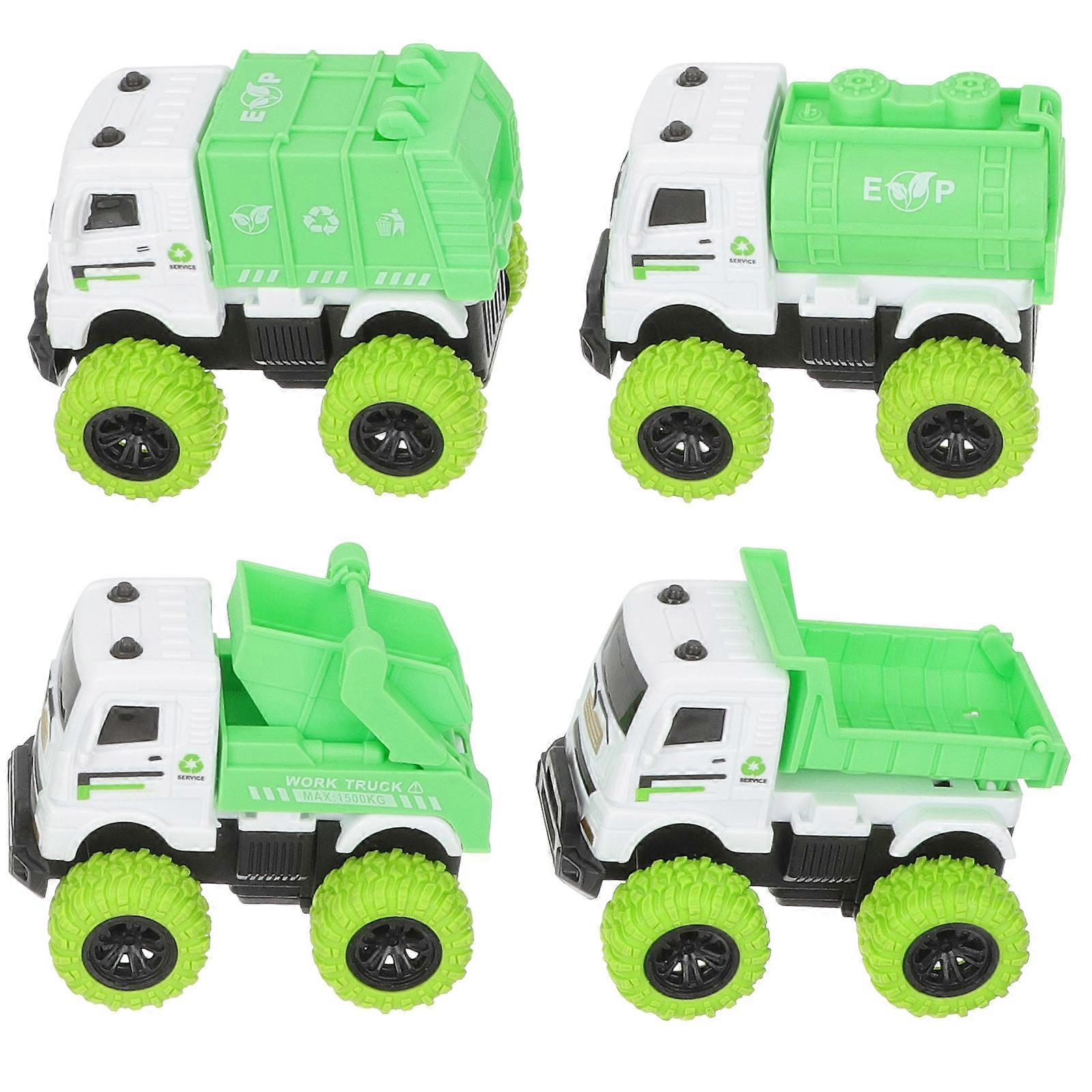 Friction Powered Garbage Truck Toy Set for Kids in Assorted Colors 4pcs Small Size Safe Plastic