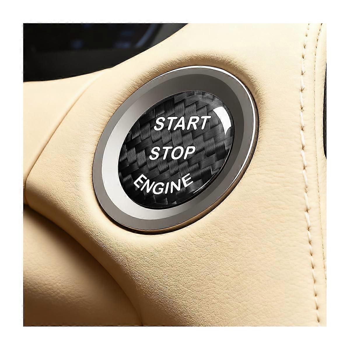Universal Carbon Fiber Push Start Button Cover ScratchResistant Car Ignition Cap Black