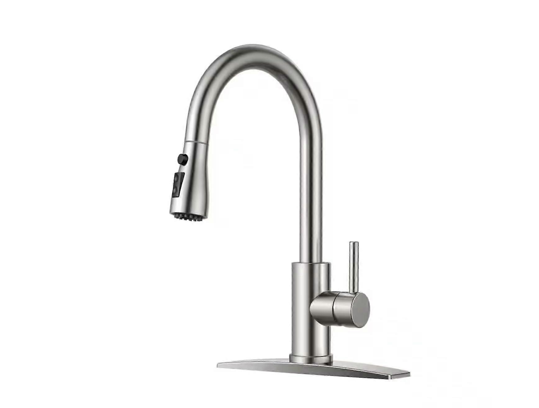 Brushed Nickel Pull Down Kitchen Faucet  Arc Single Handle with Sprayer and Deck Plate