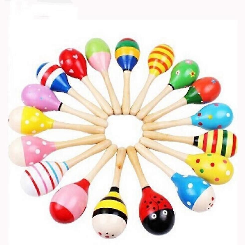 Petits hochets color��s en bois, 2 pi��ces, Maracas Beat, jouets ��ducatifs pour b��b��s de 0 �� 12 mois, cadeau pour enfants, poup��es amusantes p