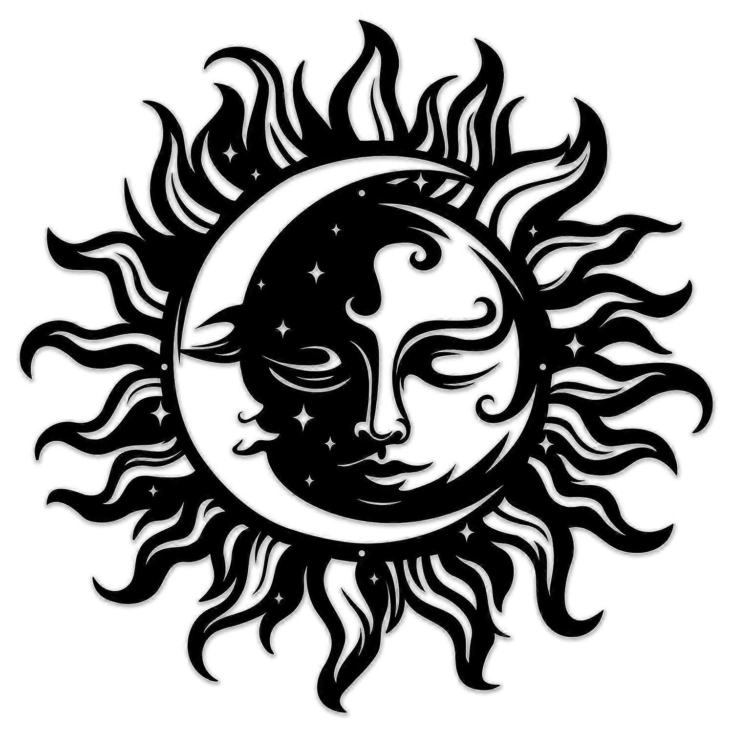 Sun and Moon Wall Art Rustproof Metal Celestial Decor Black Plaque 8 Inch