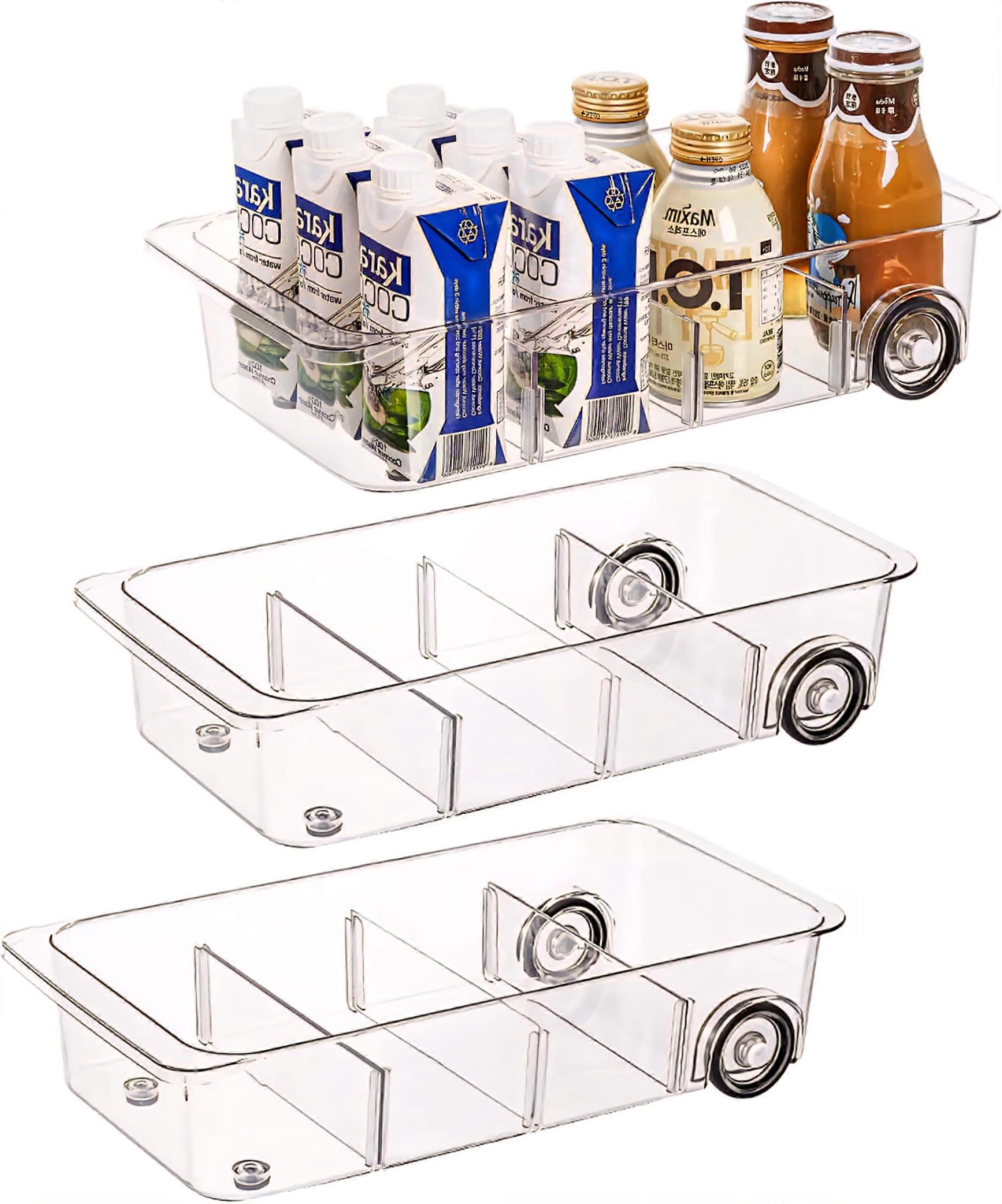 Rolling Storage Box with Wheels, Clear Organizer Drawer with Adjustable Divider for Kitchen and Bathroom