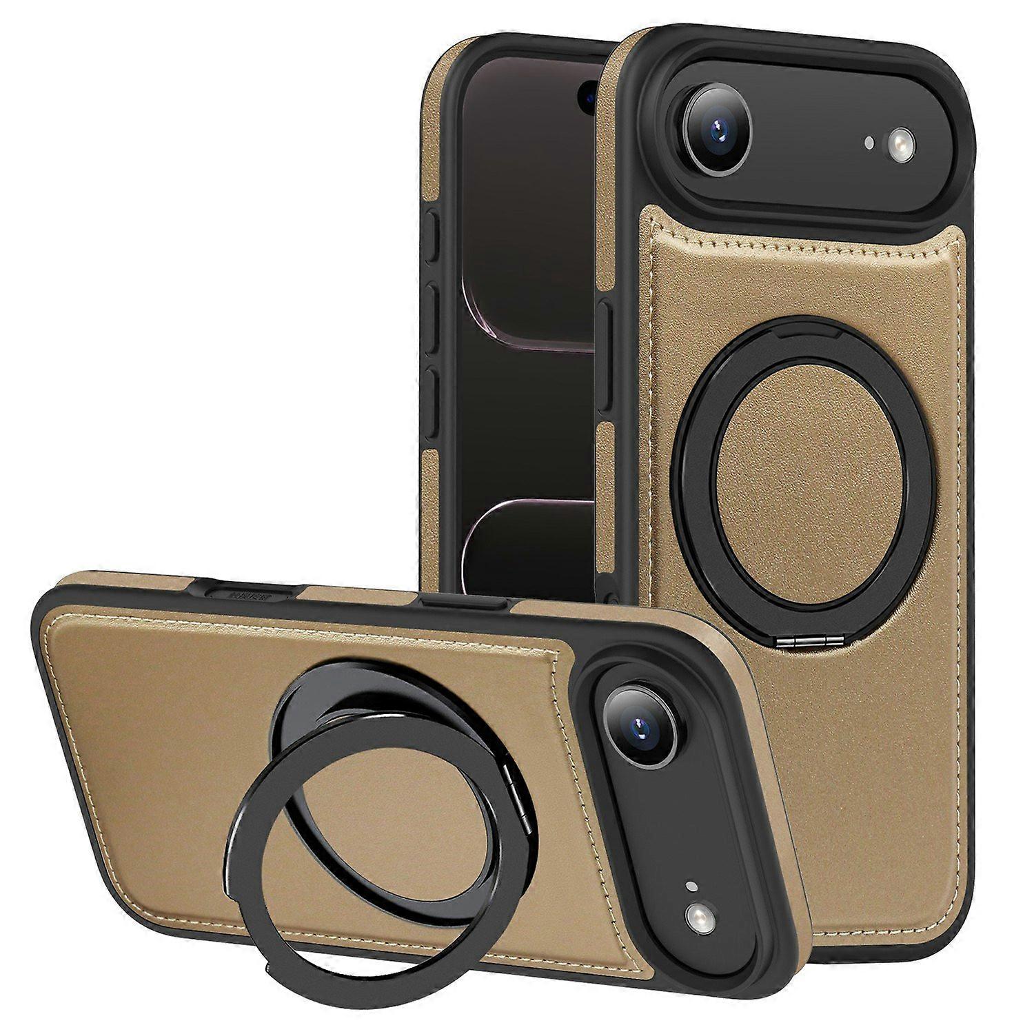 For iPhone Air Case with Ring Kickstand Compatible with MagSafe PU Leather Back Cover