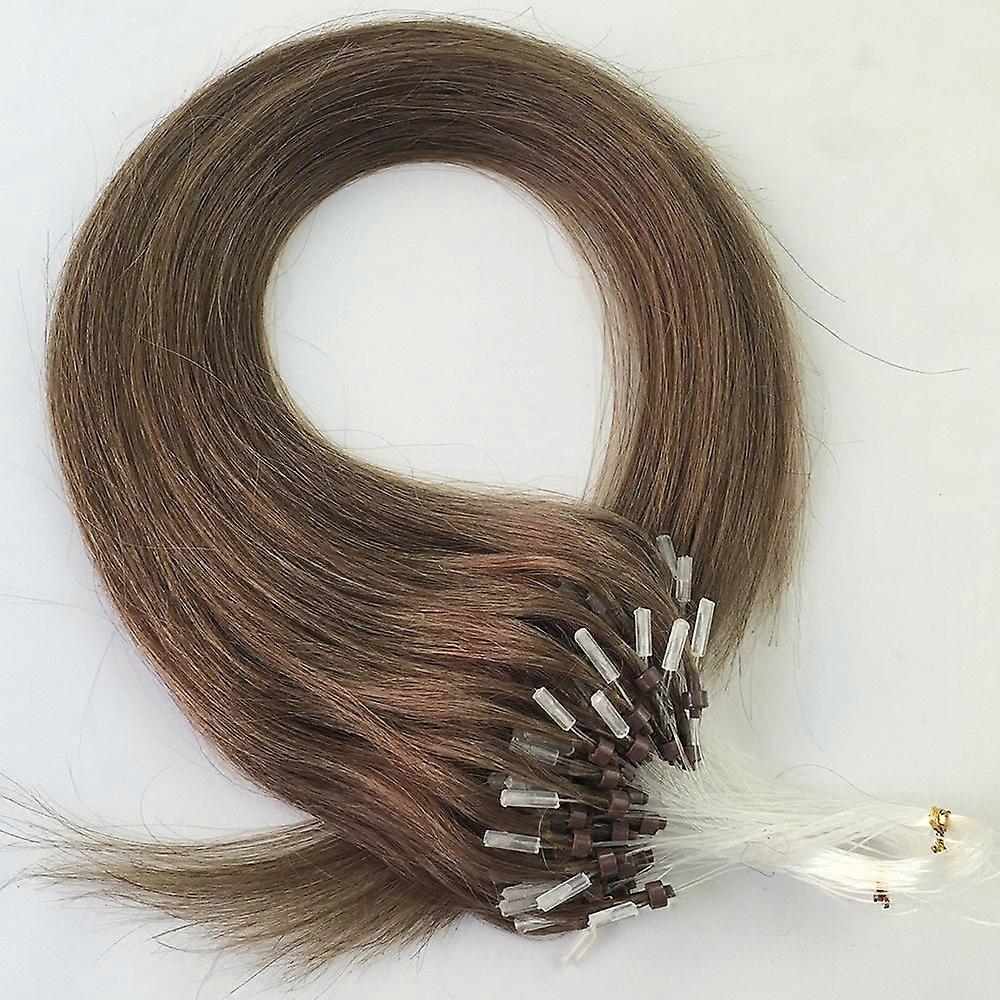 20' Chestnut Brown Micro Loop Human Hair Extensions 100 Strands Keratin Bond Straight